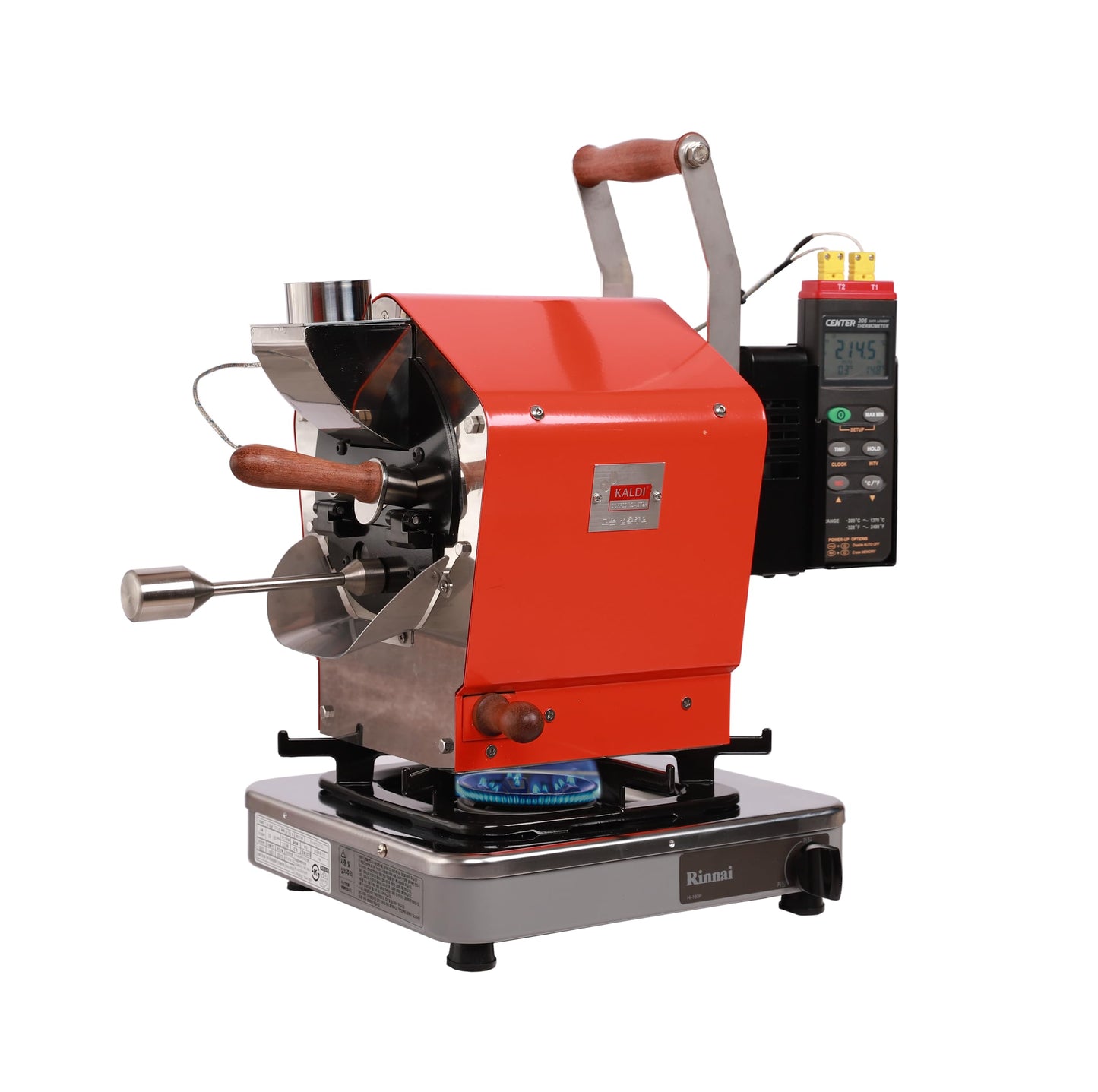 KALDI Wide400 Home Coffee Gas Roaster - 400g Capacity with Accessories. Gas burner required, Thermometer is optional. (Digital Dual Data Logger Themometer)