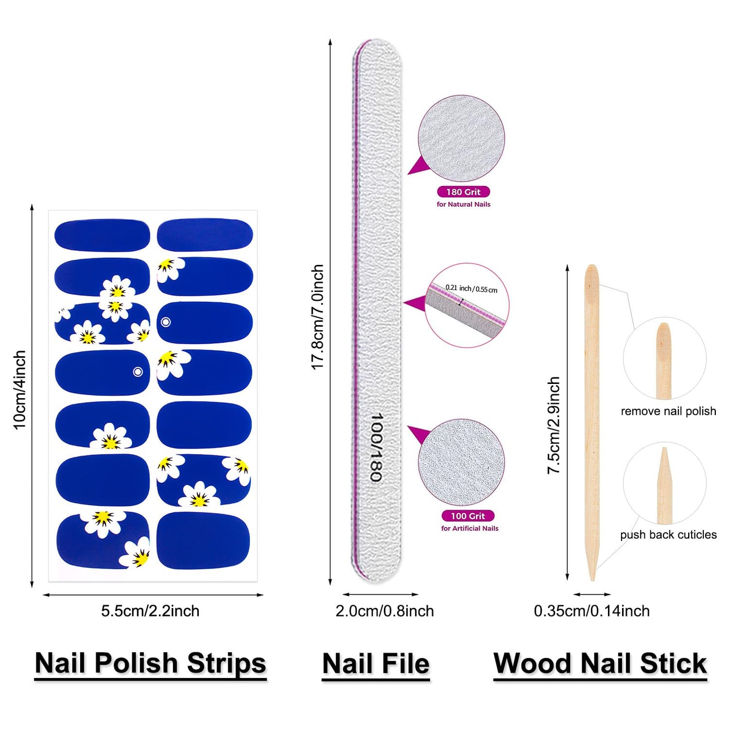 DANNEASY 30 Sheets Nail Polish Stickers Full Nail Wraps Flower Fingernail Sticker Nails for Women Self Adhesive Stick on Nail Polish Strips Gel Nail Strips with File, Cuticle Stick