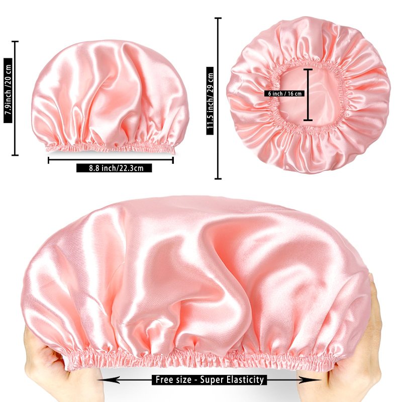 Shower Caps for Women, 4 PCS Elastic and Reusable Bath Caps, Double Layers Shower Cap Reusable Waterproof, Bathing Shower Caps, Environmental Bath Hair Protection Cap - Solid Color B