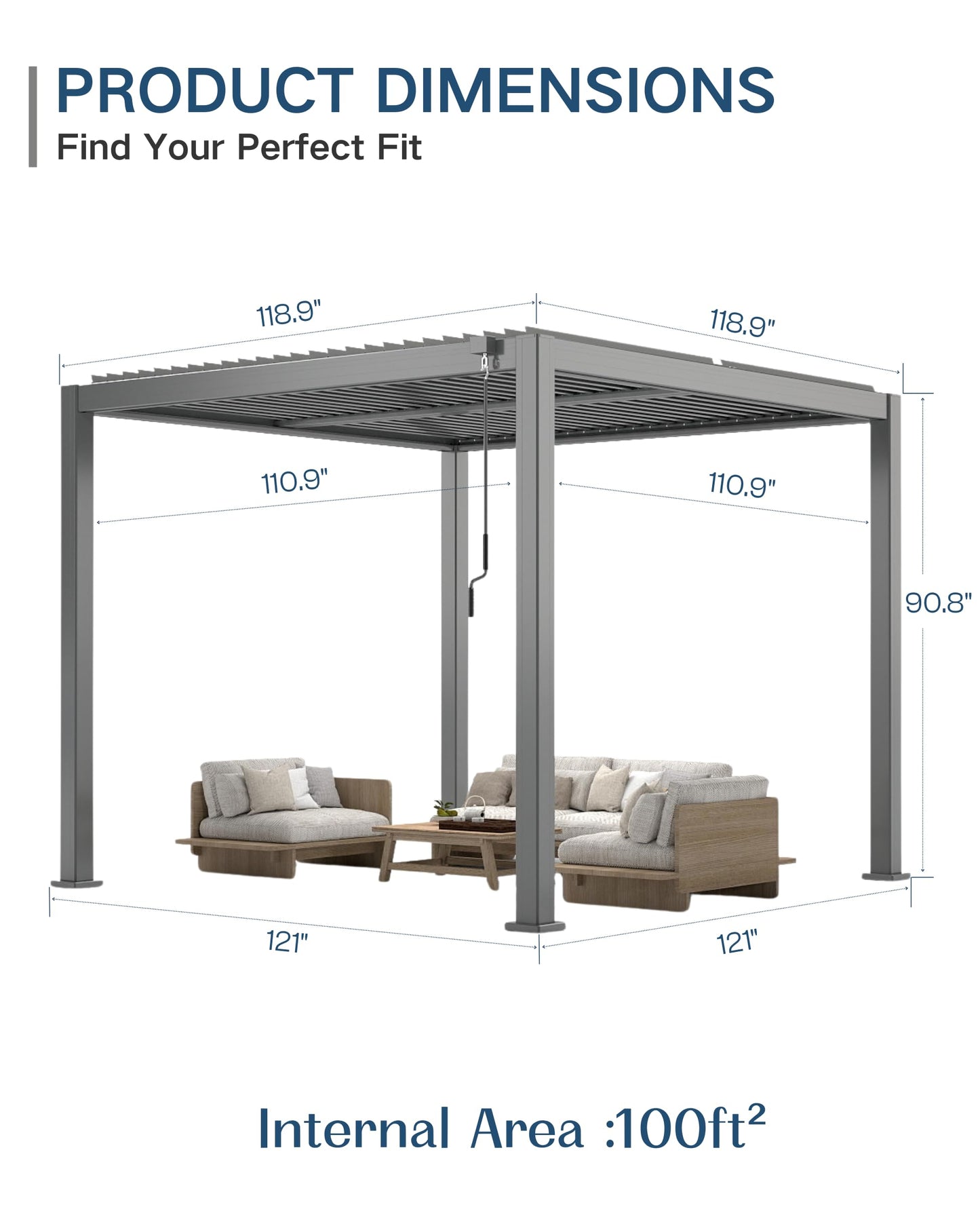 Patio Kingdom 10' x 10' Louvered Pergola Outdoor Aluminum Pergola Kit with Adjustable Roof, All-Weather Metal Gazebo with Drainage System for Patio, Deck, Garden and Backyard Shade, Gray