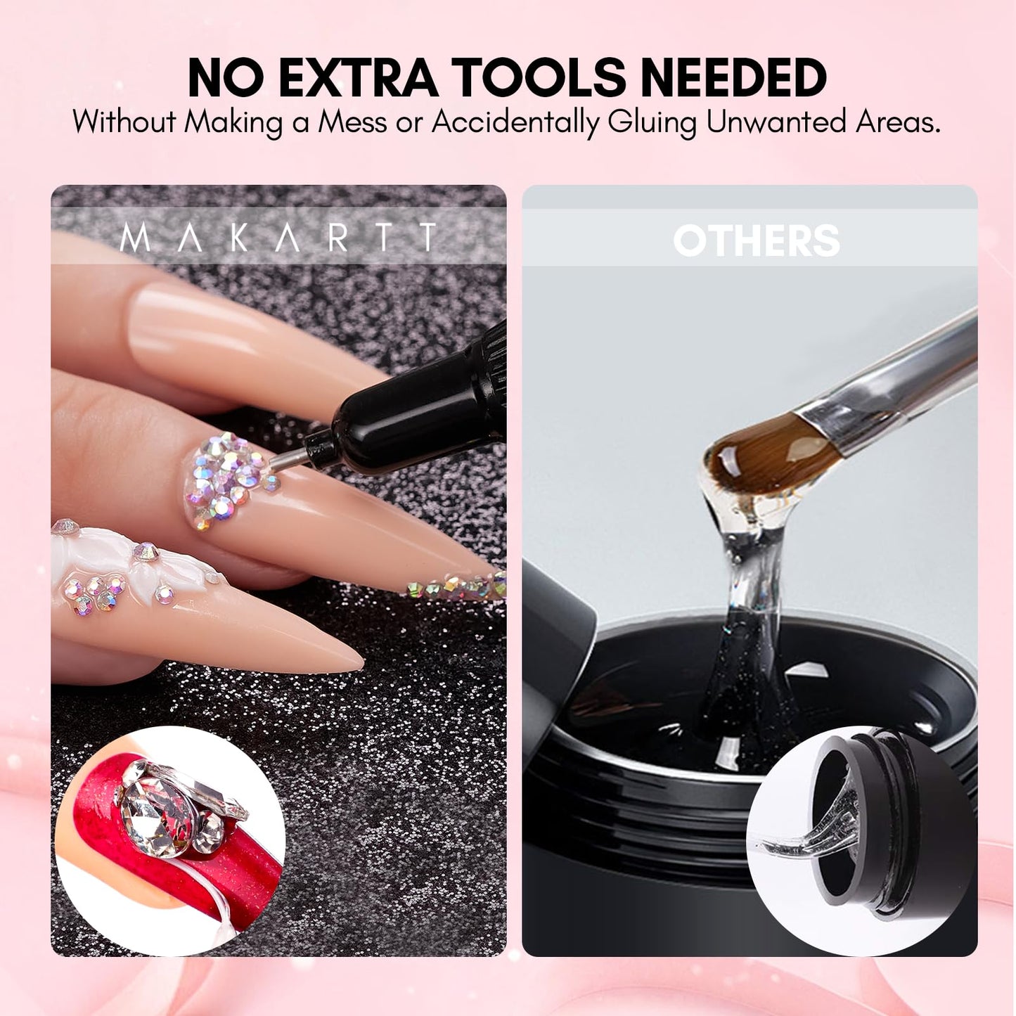 Makartt AB Rhinestones Gel Nail Glue for Gems, 8ML with Half-Round Pearl & Rhinestone Picker Tweezers, Strong Adhesive for Nail Gems, Diamond Art & Nail Charms Decoration