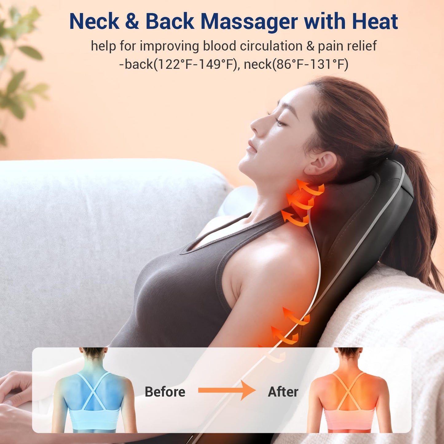 Mynt Shiatsu Neck and Back Massager with Heat, 3D Kneading Full Back Massager for Pain Relief Deep Tissue, Foldable Adjustable Chair Massager for Home Office, Gifts for Mom Dad, Black