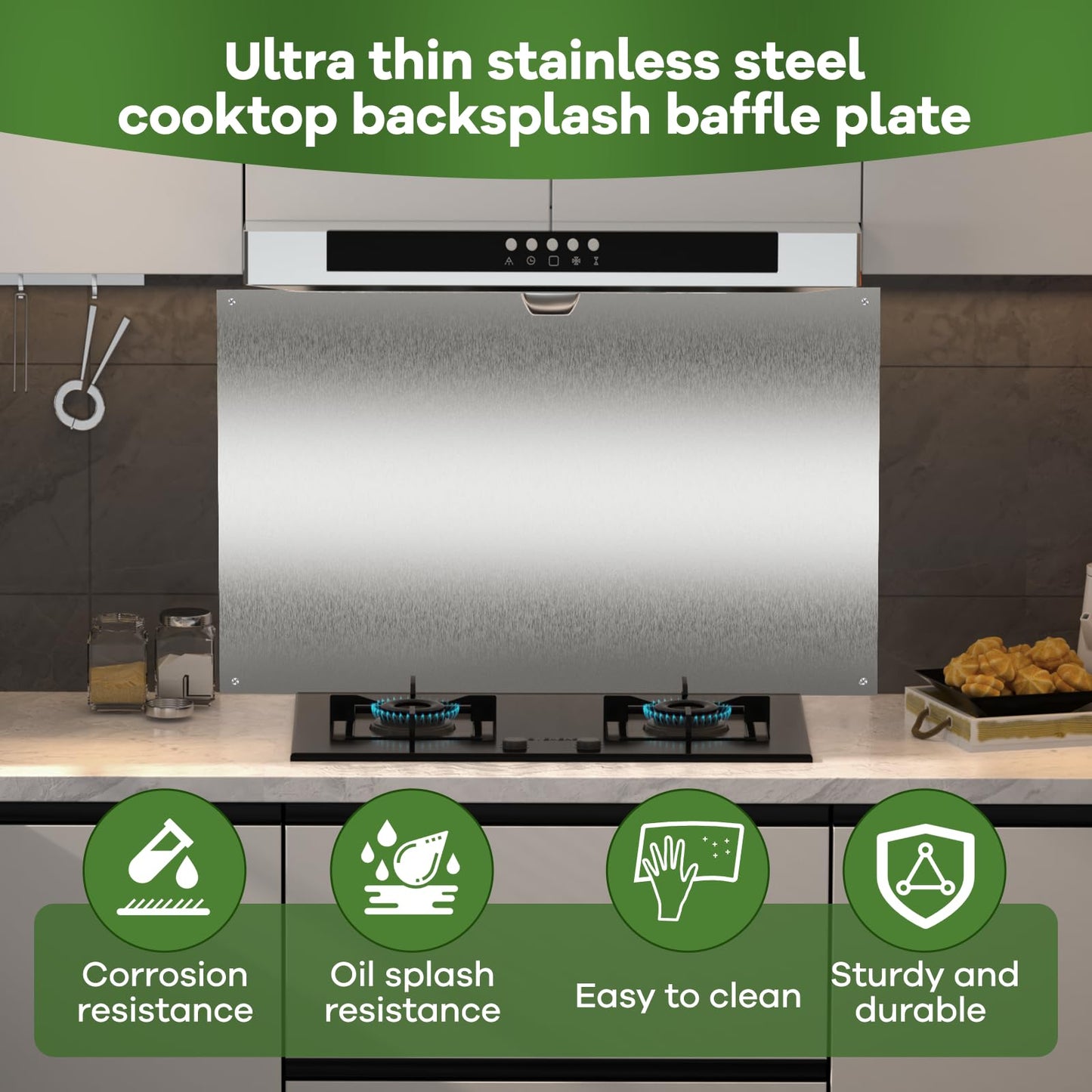 24" x 36" Stainless Steel Backsplash Panel - Ultra-Thin Oversized Splatter Guard for Kitchen Wall Behind Stove & Range Hood | Easy Installation with Pre-Drilled Holes & Hardware Included