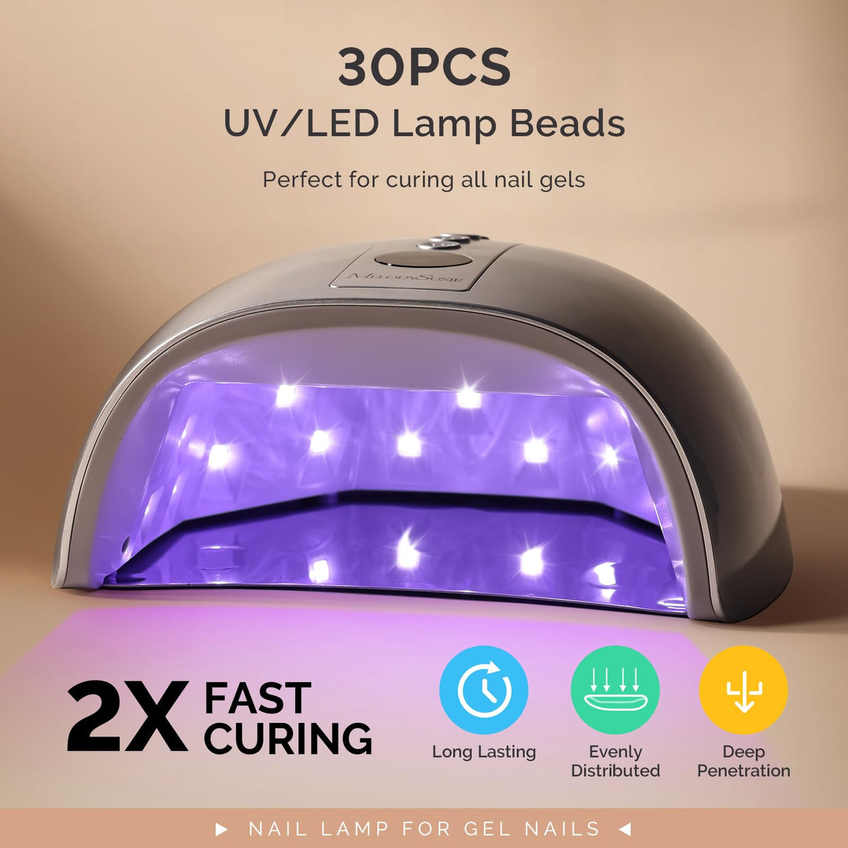MelodySusie Professional Cordless UV Nail Lamp with Metal Base, P-Plus30GT Nail Dryer with Smart Sensor for Salon & DIY Home Use Fast Cures All Hard Gels, Especially Extension & Glitter Gel Polishes