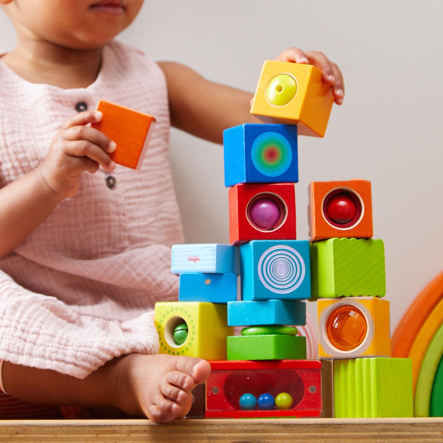 HABA Fun with Sounds Wooden Discovery Blocks for Toddlers with Acoustic Sounds, Toddler Toys for Preschool Learning Activities, (Made in Germany)