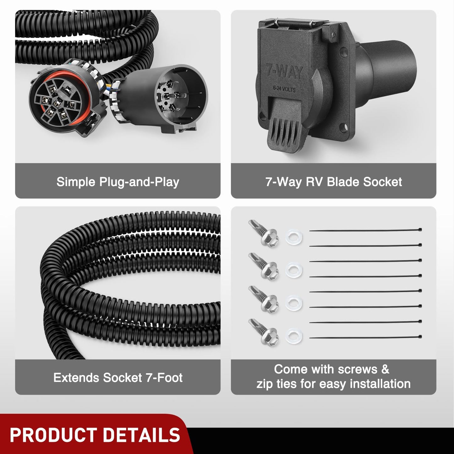 Nilight Truck Bed USCAR to 7 Pin Trailer Wiring Harness Extension 7FT USCAR to RV Blade Tailgate Light Adapter for Chevy Ford GMC Dodge Nissan Toyota 5th Wheel Gooseneck