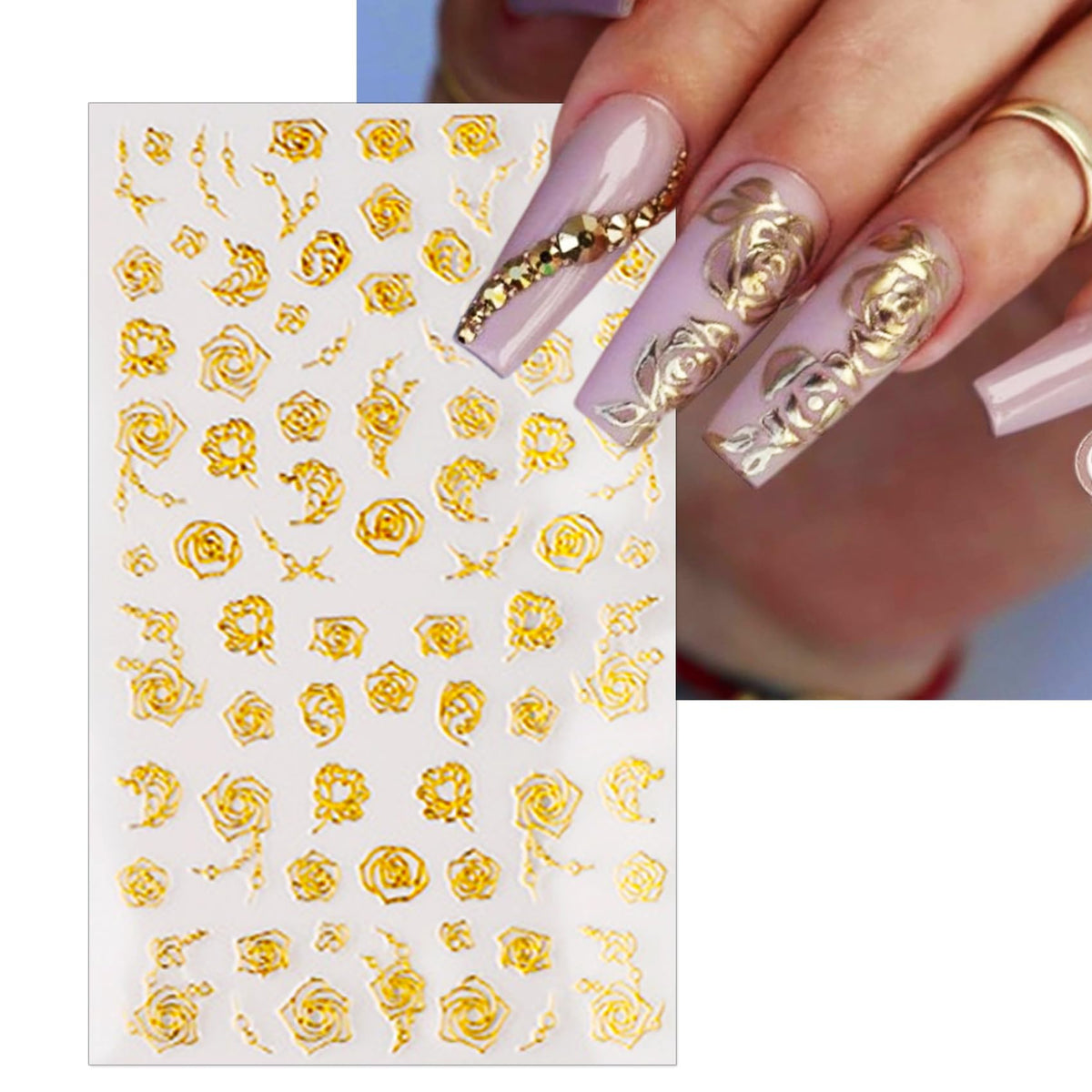 IDDFEVE Gold Leaves Nail Art Stickers - Minimalism Geometry Line Self-Adhesive 3D Nail Decals for DIY Golden Manicure(10 Sheets)