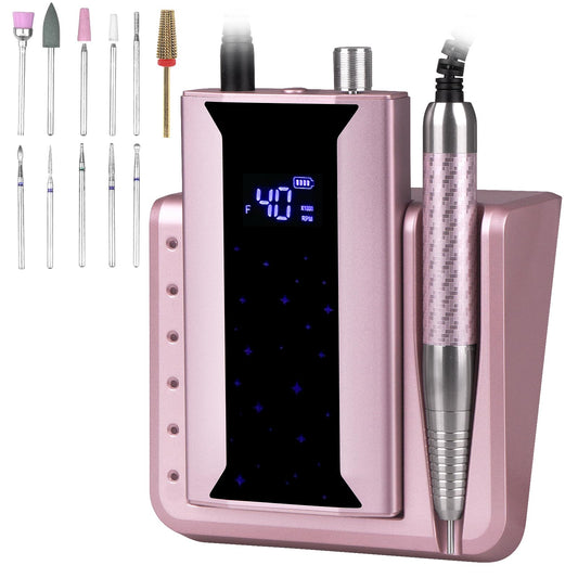Professional Brushless Nail Drill, AZ GOGO 85W Cordless Electric Nail File 40000RPM Rechargeable Portable Nail Drill Machine for Gel/Acrylic Nails Salon Level （Rose Gold