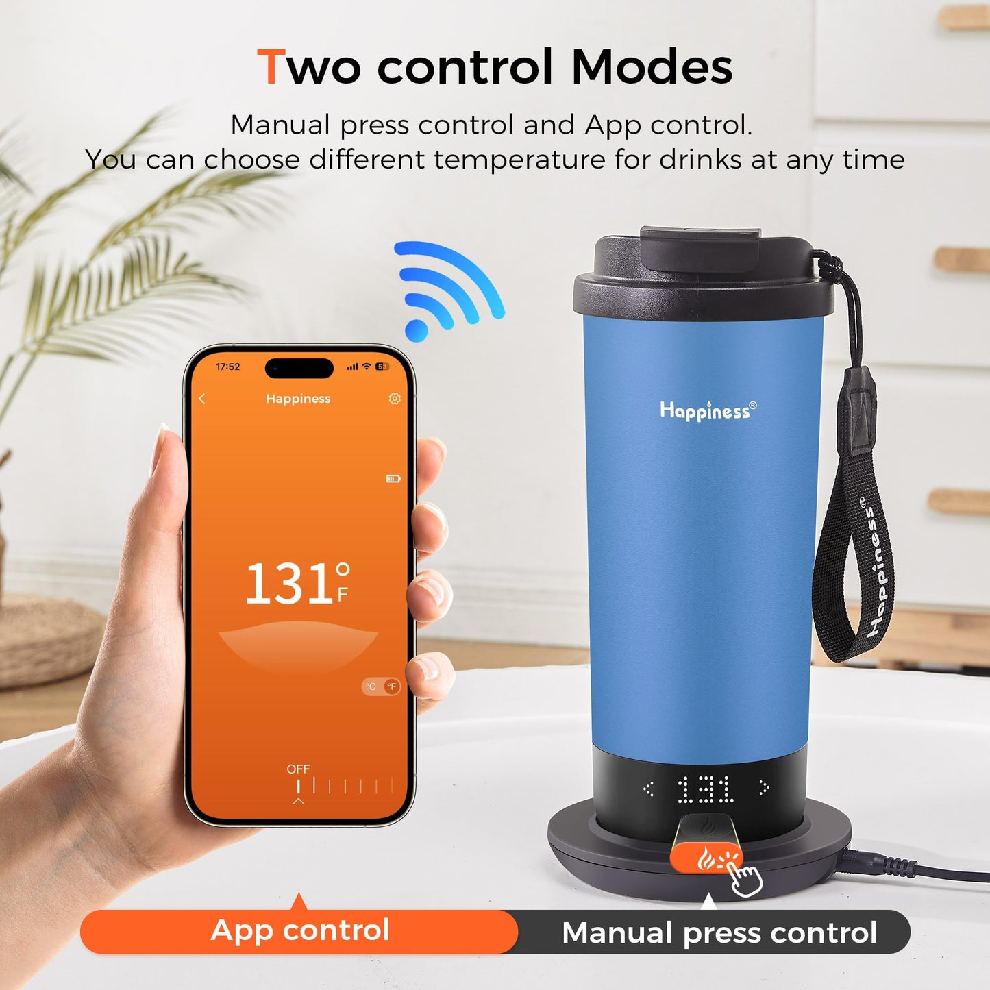 Happiness Self-Heating Travel Mug 20oz,Smart Rechargeable Electric Temperature Control Heated Coffee Cup