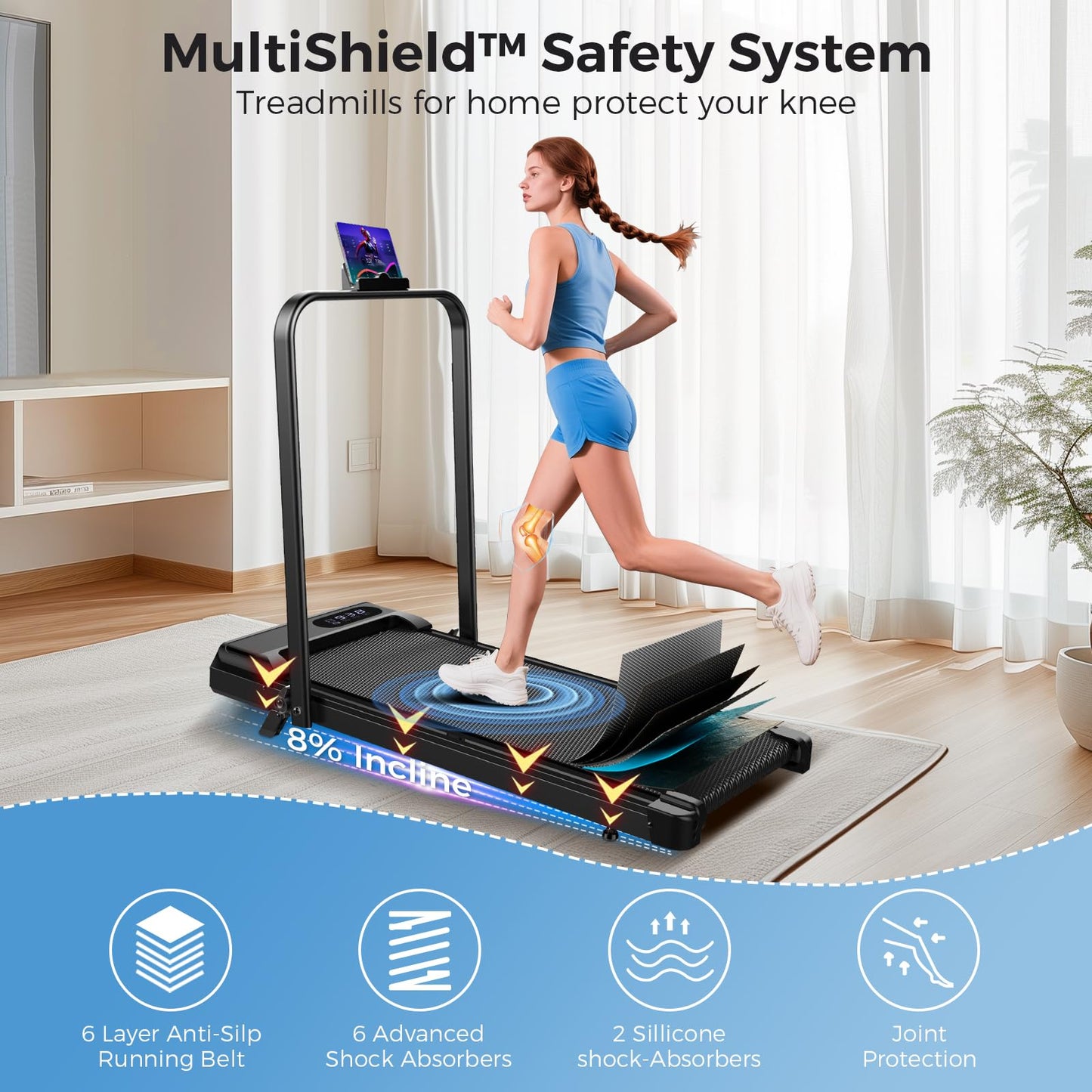 Walking Pad with Handle Bar, 2.5HP Walking Pad Treadmill, 3 in 1 Portable Under Desk Treadmills for Home Small Space, Foldable Folding Home Treadmill with Remote Control, 320LBS Capacity