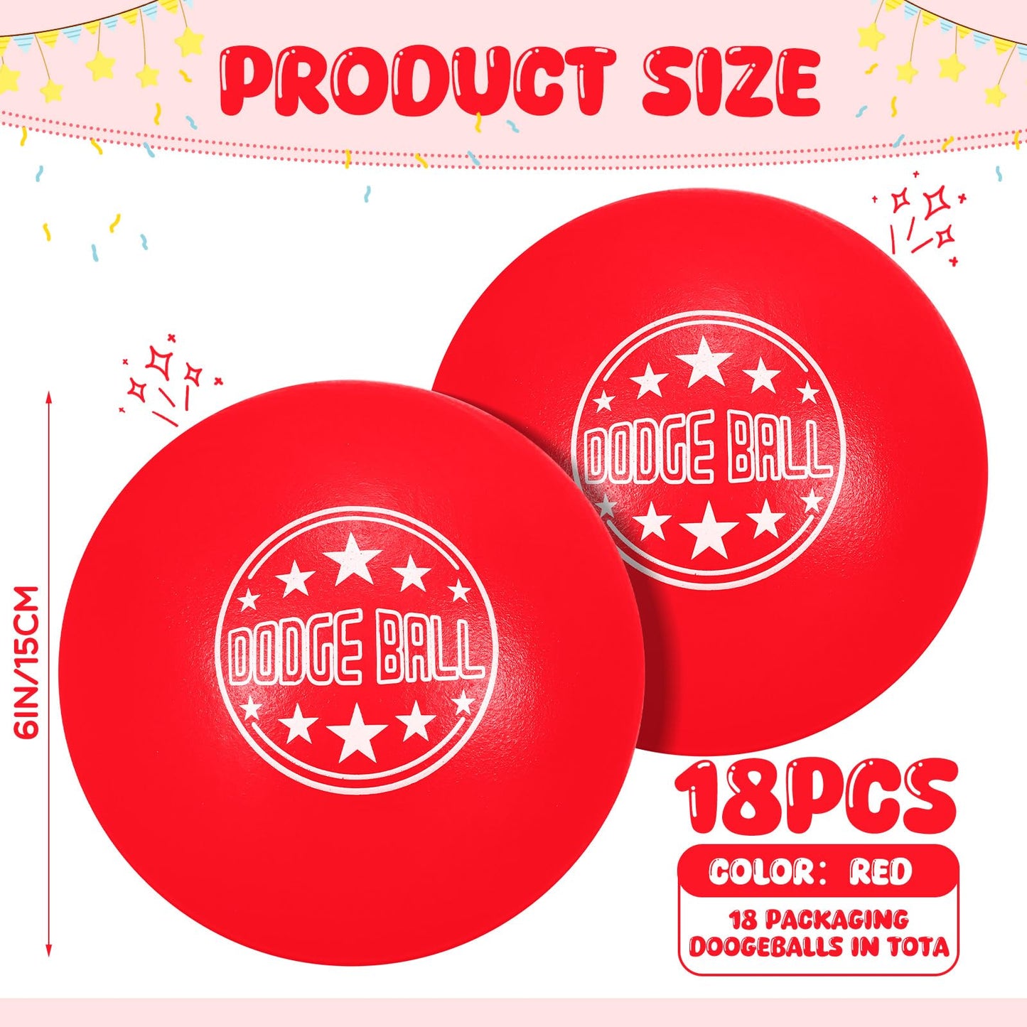 Jerify 18 Pcs Foam Dodgeball Set 6 Inch Soft Skin Playground Dodgeballs Bulk, Low Density Foam for Non Sting Dodgeball Sports Equipment for Kids and Adults (Red)