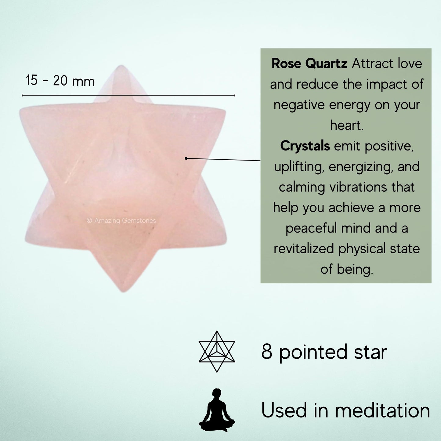 Amazing Gemstone Rose Quartz Merkaba Crystal - 0.75 Inches Metaphysical Merkaba Star for Meditation - Energetic Tetrahedron Crystal and Healing Stones for Spiritual Growth and Healing (15-20mm)