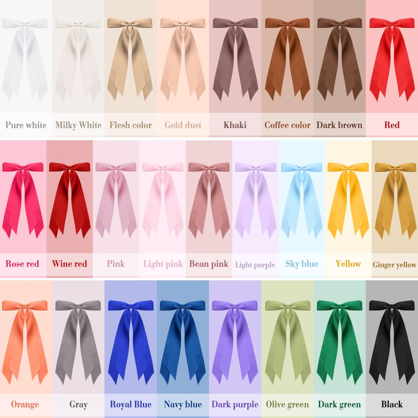 Mimorou 25 Pcs Silky Satin Hair Bows Bulk Bowknot Hair Ribbon Clips Barrettes Pins with Long Tails Ponytail Holder Accessories for Women