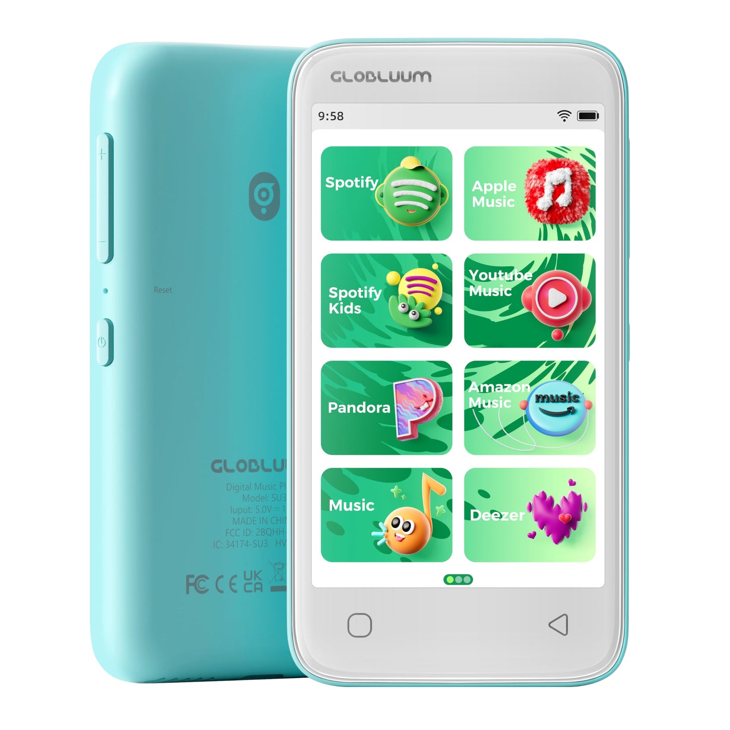 Globluum 80GB MP3 Player for Kids, Parental Controls, Supports Spotify Kids, Audible, LibriVox, Amazon Music and Kindle:Safe Android MP4 Player Gift with 4" Touchscreen, WiFi and Bluetooth(Blue)
