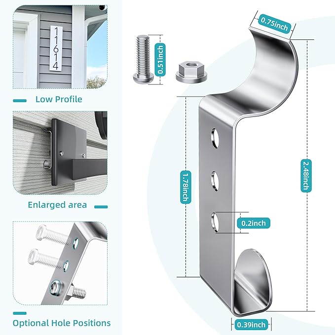 Amuille No Hole Siding Hooks 20 Pack, Vinyl Siding Clips with Screws, Outdoor Siding Hanger Camera Mount for Home Security Camera, Porch Decor, Doorbell, Plaques