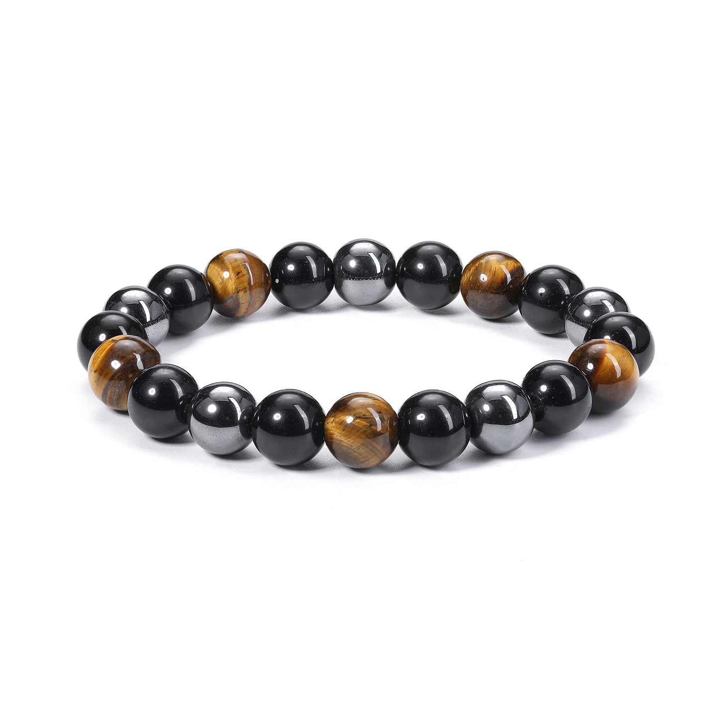 Jovivi 2 Pcs Hematite Black Obsidian Tiger Eye Stone Bracelets for Men Women 10mm Natural Round Gemstone Beads Beaded Healing Crystal Bracelet for Protection, Good Luck