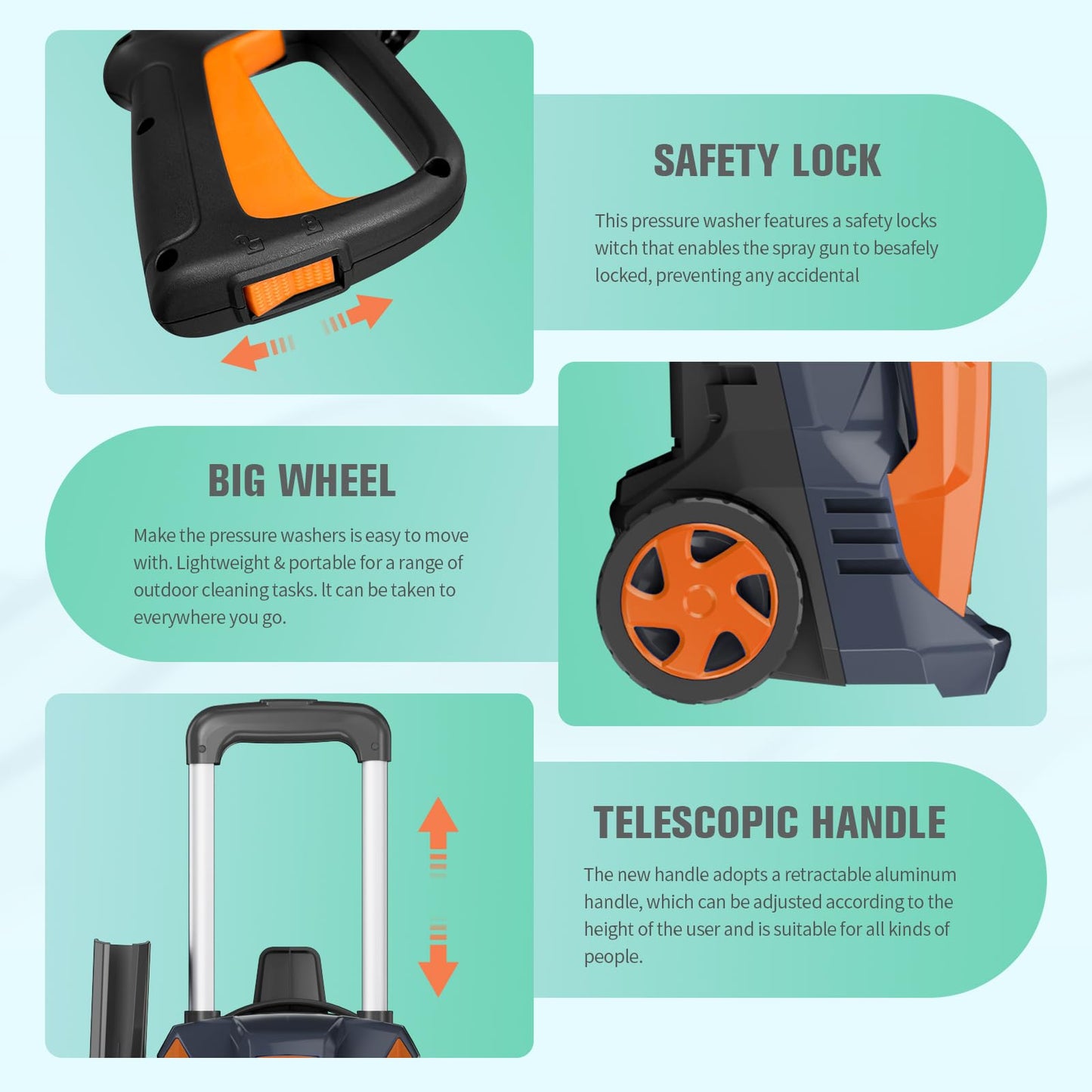 Pressure Washer with 25 FT Hose, 4 Quick Connect Nozzle 16.9Oz Soap Tank Cleaning for Patio, Car