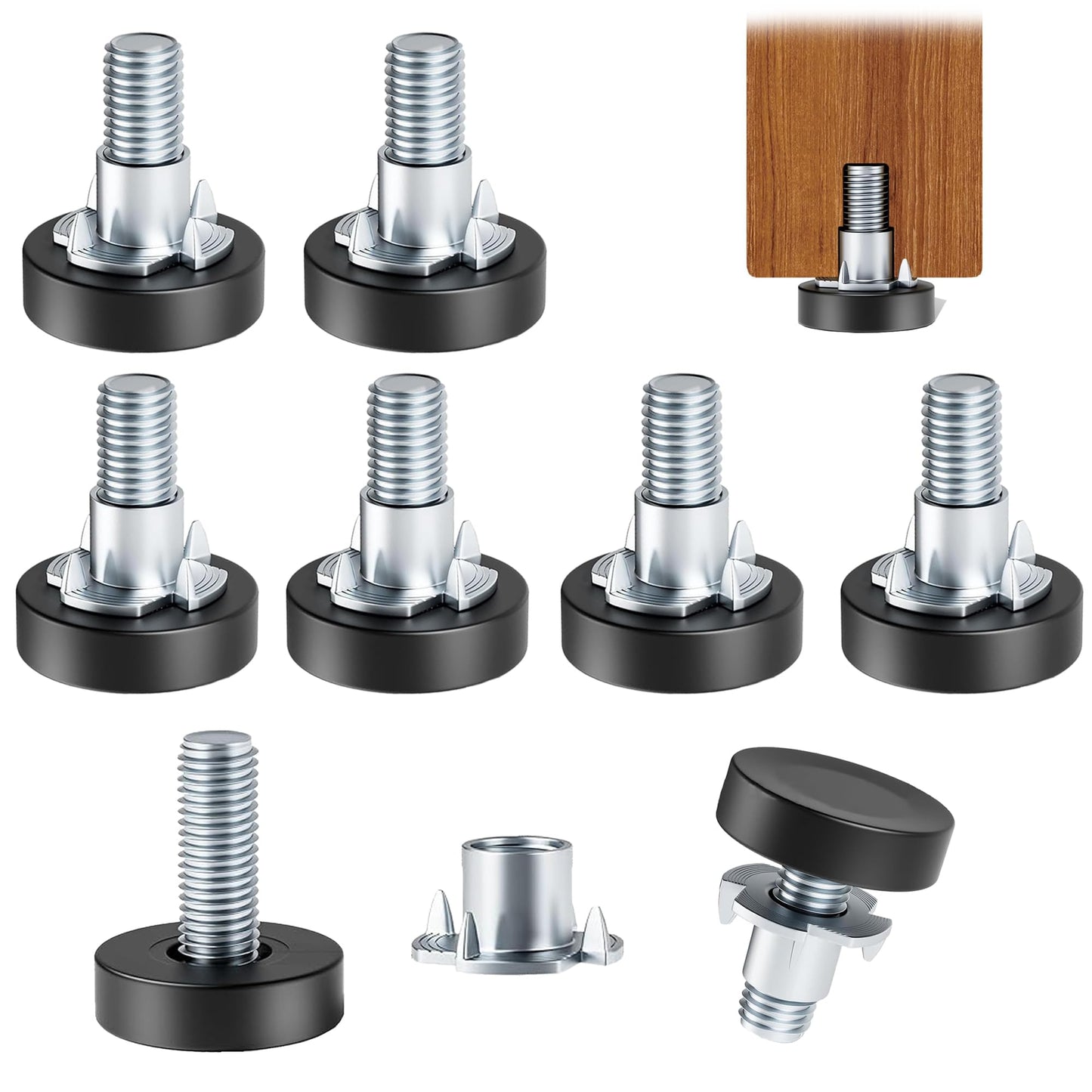 8 Pack 1/4" Wire Shelving Rack Thread Leveling Feet Bolt Adjustable Furniture Levelers Screw-in Furniture Feet Adjusters for Garden Chairs Tables Cabinets Bar Stool Stool Cupboard Couch Desk Sofa"