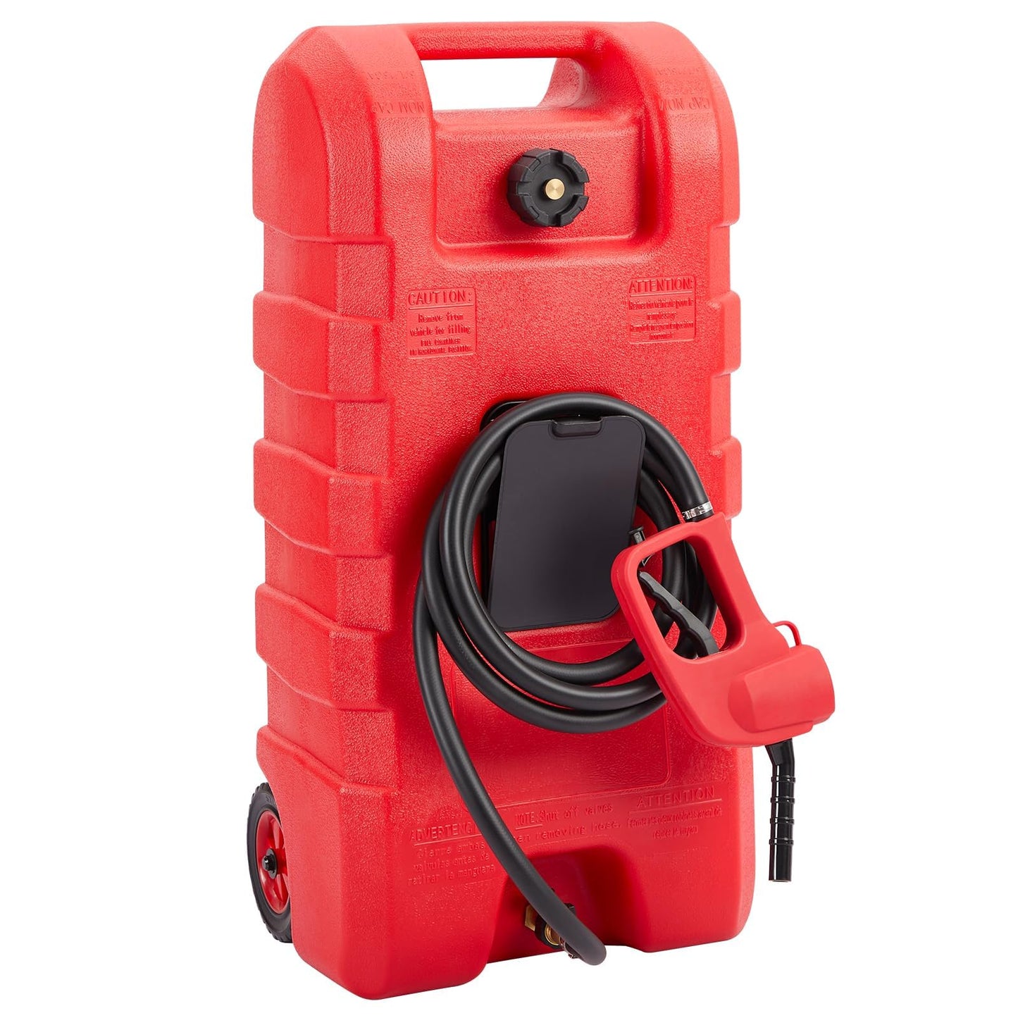 15 Gallon Gas Can, Portable Fuel Tank With Pump, Fuel Transfer Tank, Portable Gasoline Tank On Wheels With Le Fluid Transfer Siphon Pump and 10-Inch Hose for Cars, Boats, Lawnmowers, ATVs