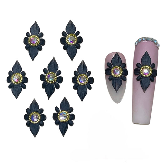 Set 10Pcs 3D Poinettia Flower -Nail Art Charms Handmade by Acrylic Powder Design Nail Art Floral Salon Decor, 3D -Flowers -Nails -Charms with Rhinestone Gems -for Women Girls (Black 10Pcs)