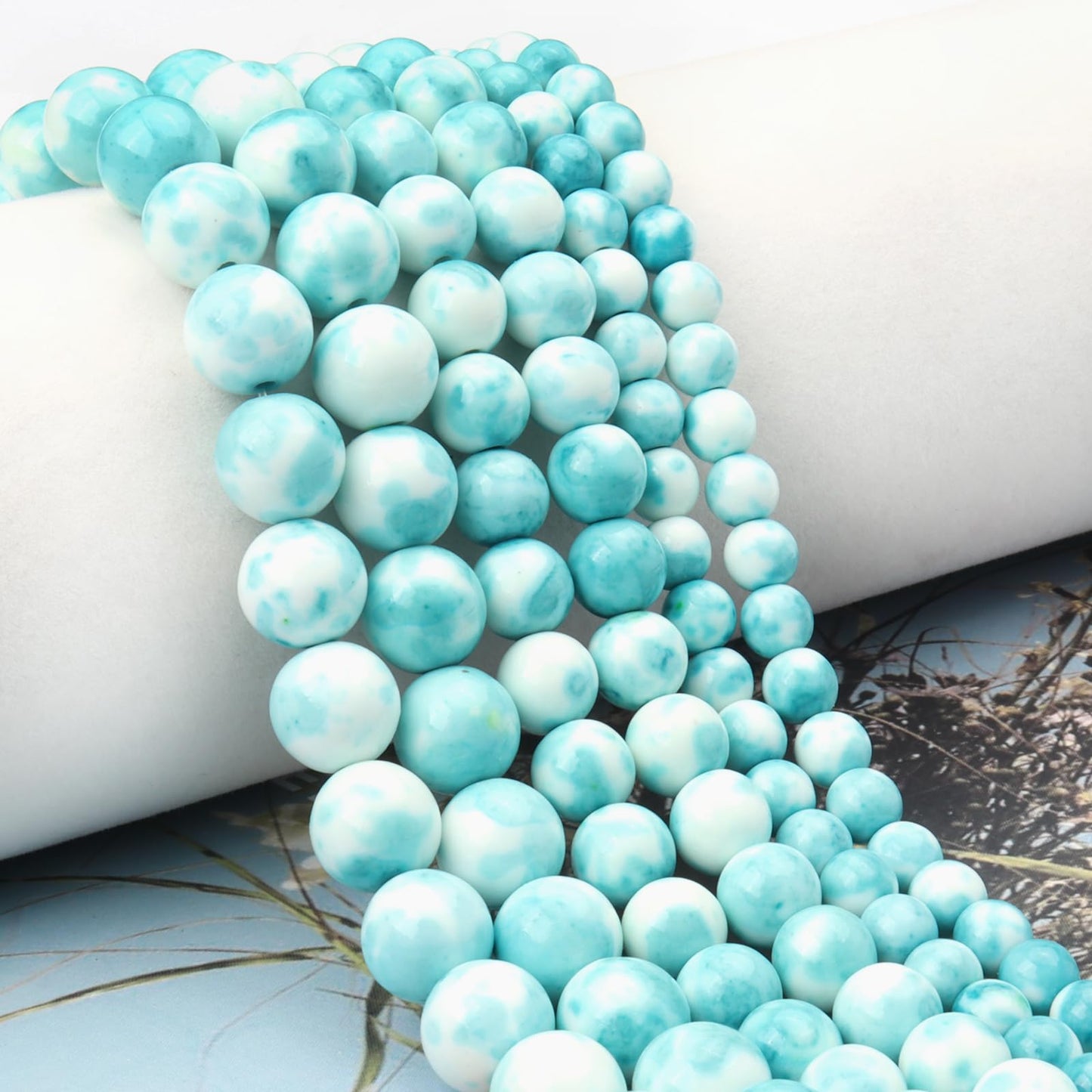 Siomia 60pcs 6mm Natural Blue Rain Flower Gemstone Beads Energy Healing Crystal Round Loose Stone Beads for Jewelry Making, DIY Bracelets Necklaces