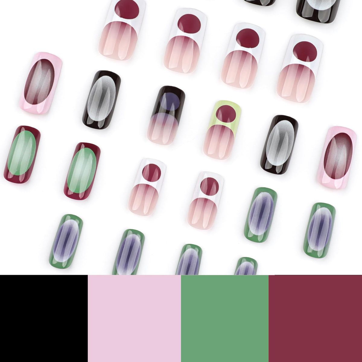 IMSOHOT Press on Nails Medium Square Fake Nails Glossy Dark Green Blue Ombre French Tips Acrylic False Nails Gel Full Cover Acrylic Glue Stick on Nails for Women Girls 24Pcs