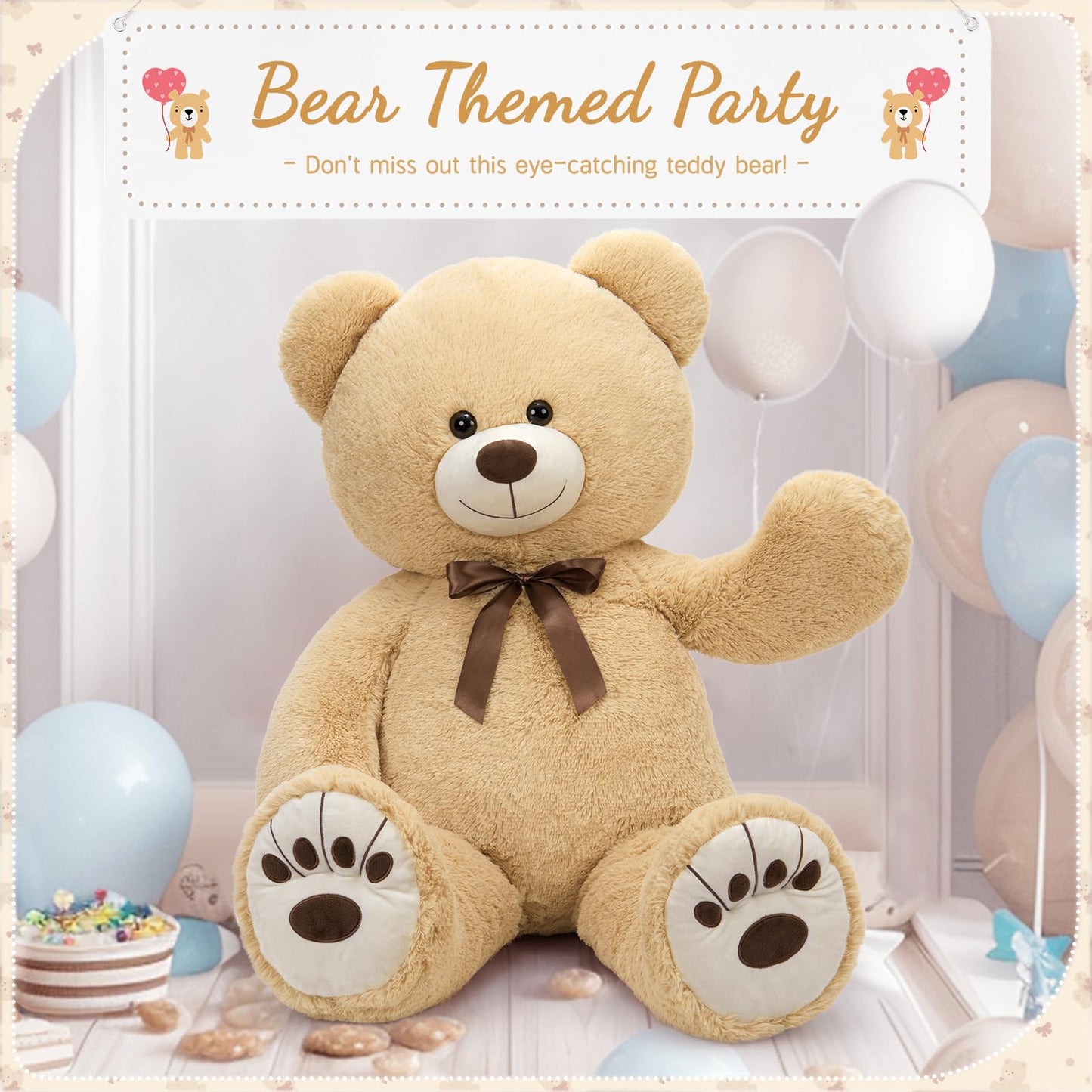 Tezituor 4ft Large Teddy Bear Giant Cream Teddy Bear, 43 inch Big Stuffed Animal Soft Plush for Kids Baby Shower Decorations, Cute Plush Toys for Girls Christmas Birthday Gift
