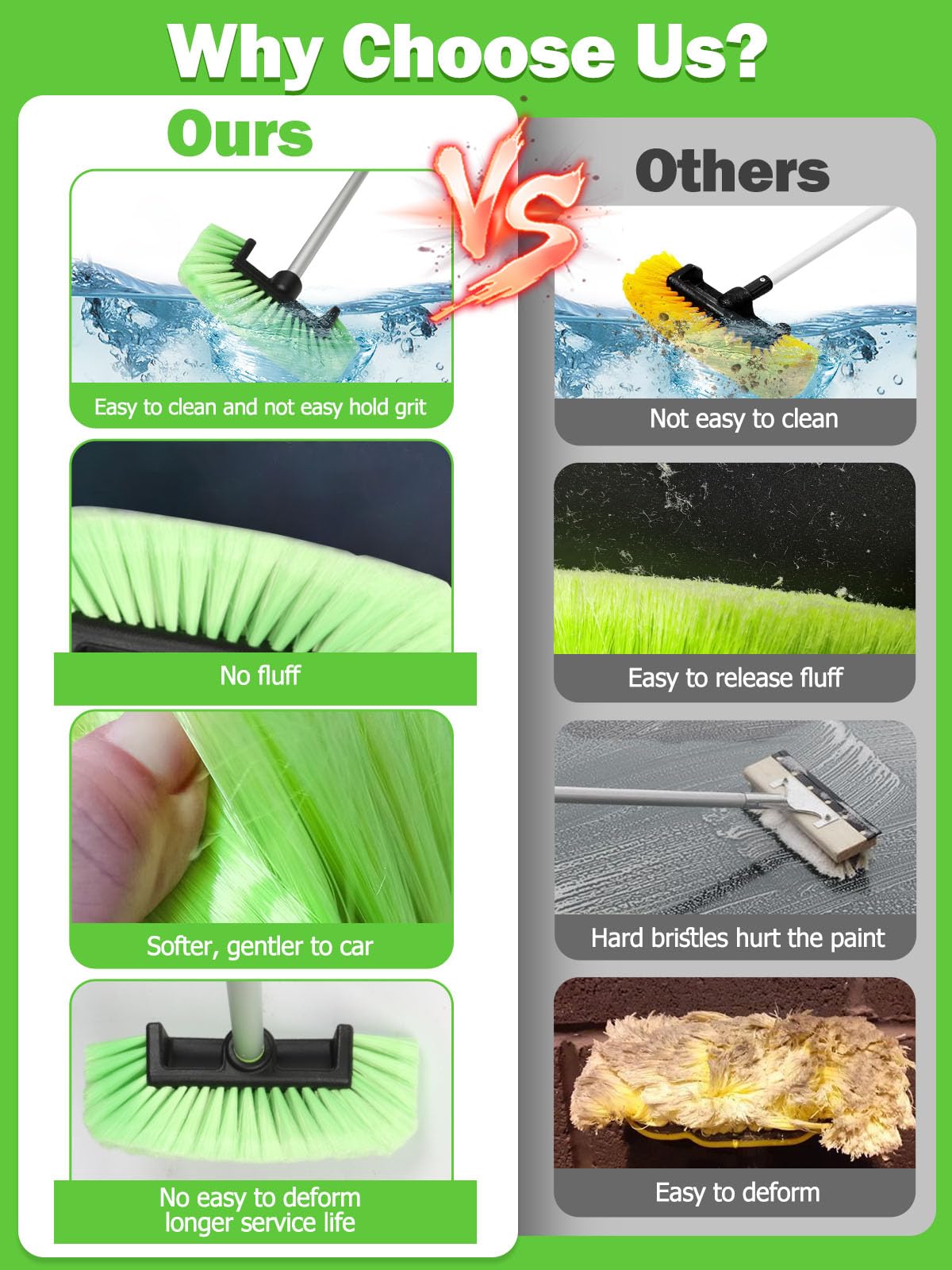 Jisejima Five-Sided Car Wash Brush with Long Handle，Soft Bristle Scrub Cleaning Mop with Extendable Handle for Car, SUV, Truck, Caravan, Boat, House Siding, Sweep Snow 60”/151cm