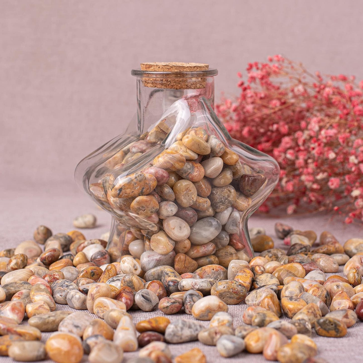 SigMntun Polished Crazy Lace Agate Crystal Chips Set, 0.4", 128 Pcs - 10 Oz Handpicked Tumbled Stones and Crystals Bulk for Healing, Reiki, Meditation, Witchcraft and Home Decor