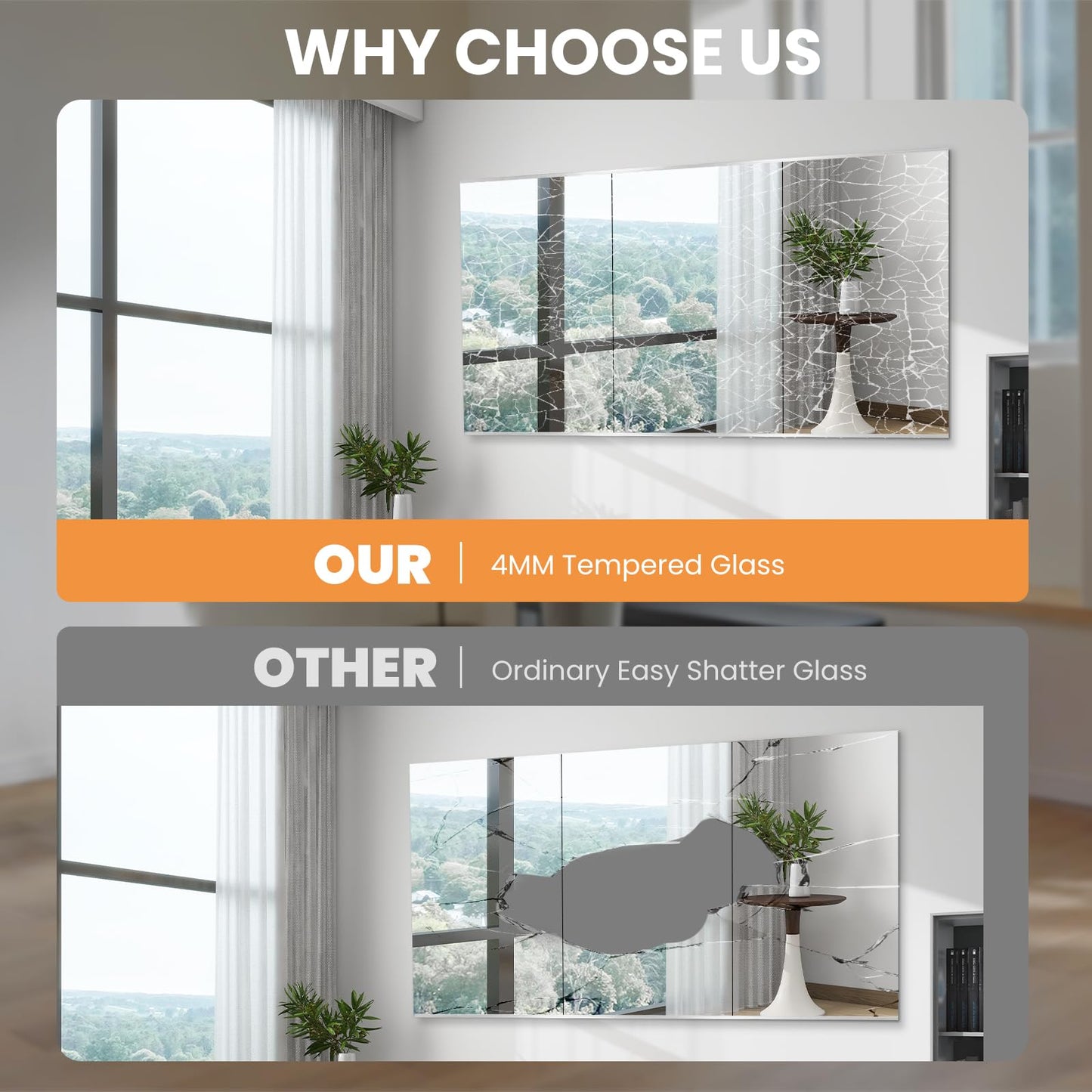 pertetey Home Gym Mirror, 48X30 Inch(Each)-3Pack Wall Mounted Large Frameless Tempered Glass Mirror, Idea for Gym, Yoga, Bedroom, Dance Studio, Living Room