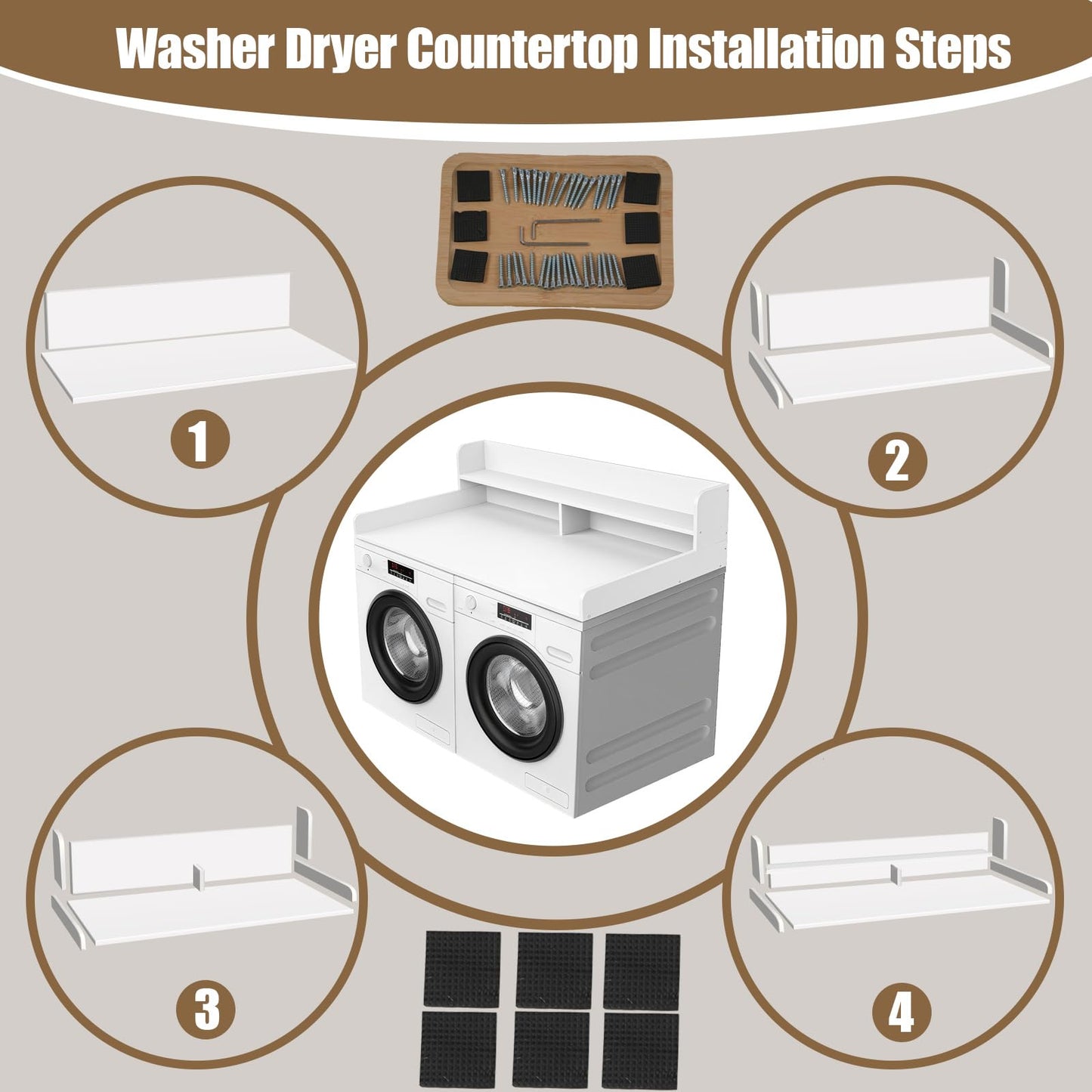 CXNGD 2-Tier Washer and Dryer Countertop, Wooden Washer Dryer Countertop, 27.5" Depth X 54" Laundry Countertop Over Washer and Dryer for Folding Clothes Over Washer and Dryer (White)
