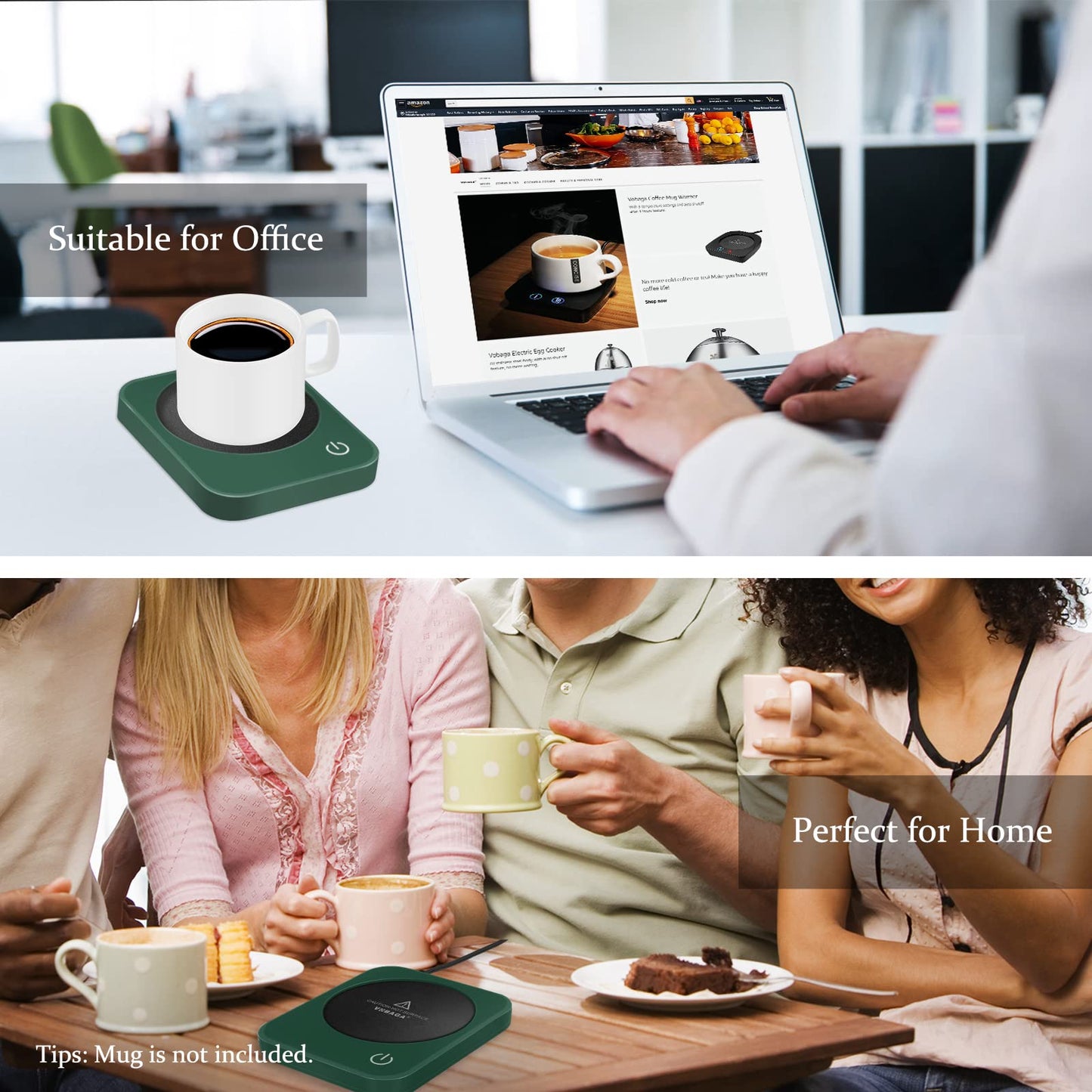 VOBAGA Coffee Mug Warmer for Desk with Auto Shut Off & 3-Temp Settings, Coffee Cup Warmer with Smart Safety Alert Home Office Accessory, Perfect for Coffee, Tea, Milk (No Mug)