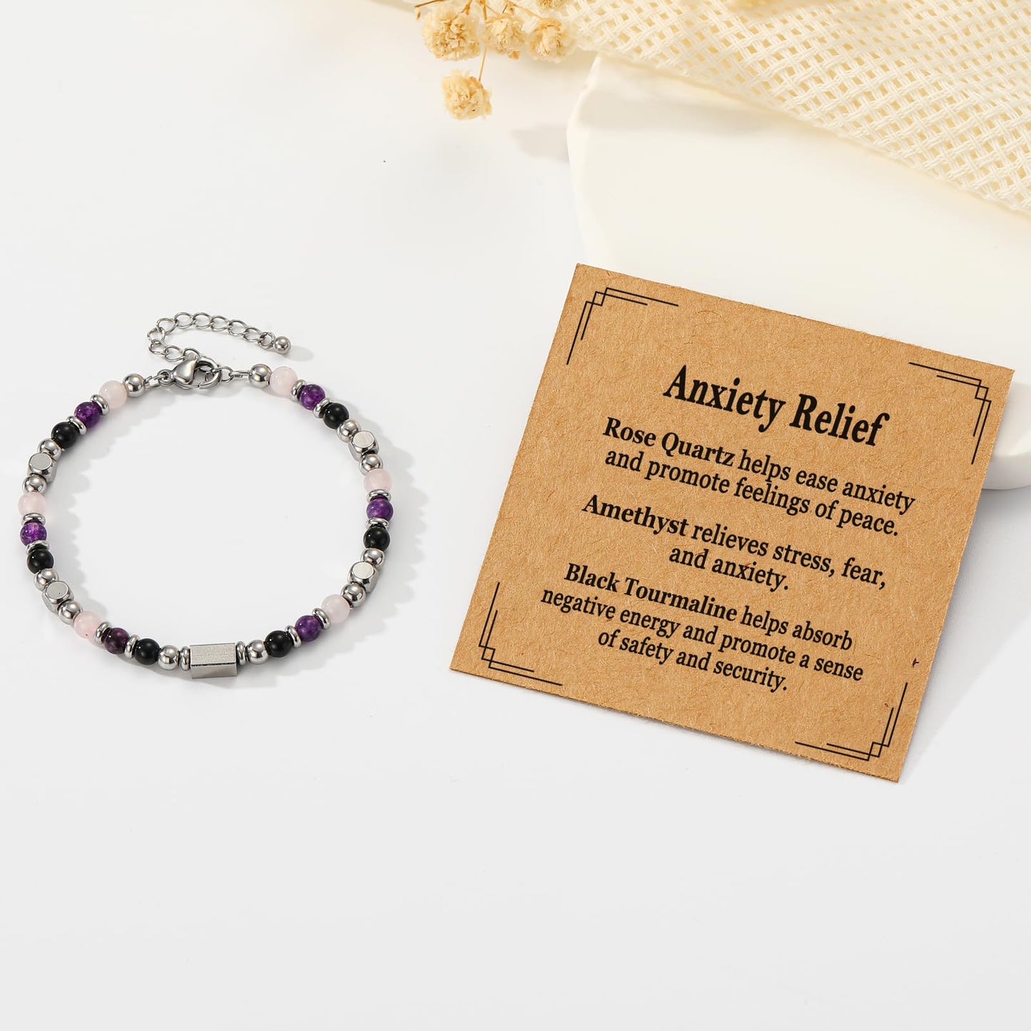 ESPVO Anxiety Relief Bracelet for Women Items Gifts Stress Healing Crystals Kalm Bracelet Menopause Depression Amethyst Anti Comfort Panic Attack Worry Jewelry Natural Stones Easter Basket Stuffers