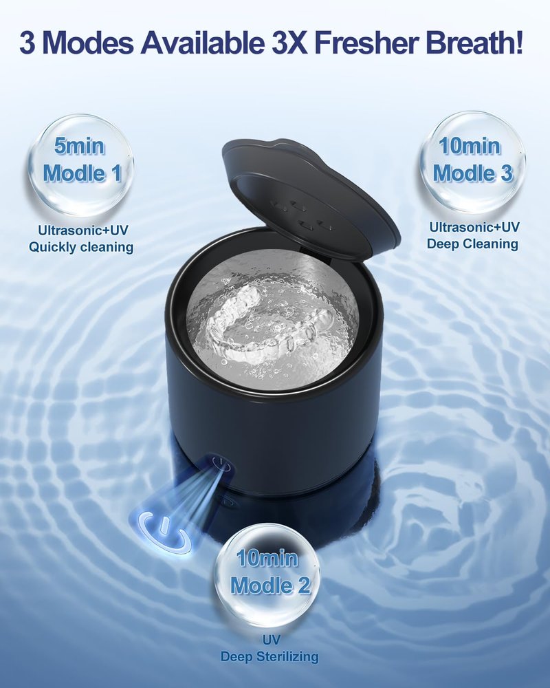 Ultrasonic Retainer Cleaner, 48kHz Denture Cleaner, Retainer Cleaning Machine for Denture, Retainer, Aligner, Jewelry, Mouth Guard, Brace, Toothbrush, Pacifier, Razor, 3 Modes Jewelry Cleaner 200ML