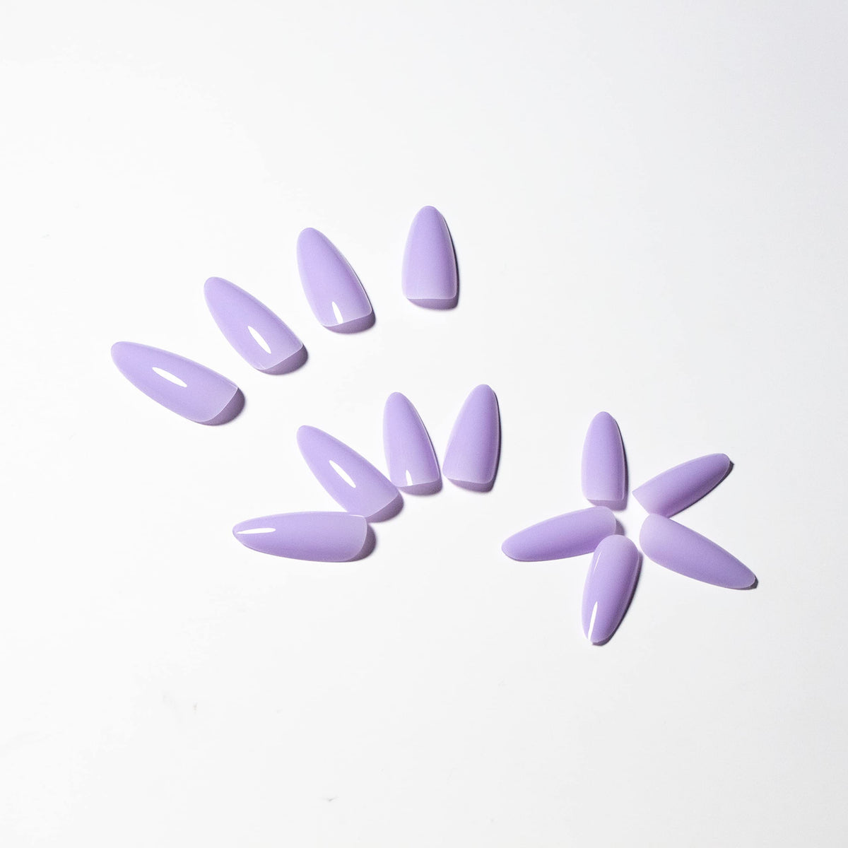 Light Purple Press on Nails Medium Stiletto Almond,KQueenest Pure Color Acrylic Nails Kit Reusable Fake Nails with Feature Protective UV Coating for Women Nail Art Manicure in 24PCS