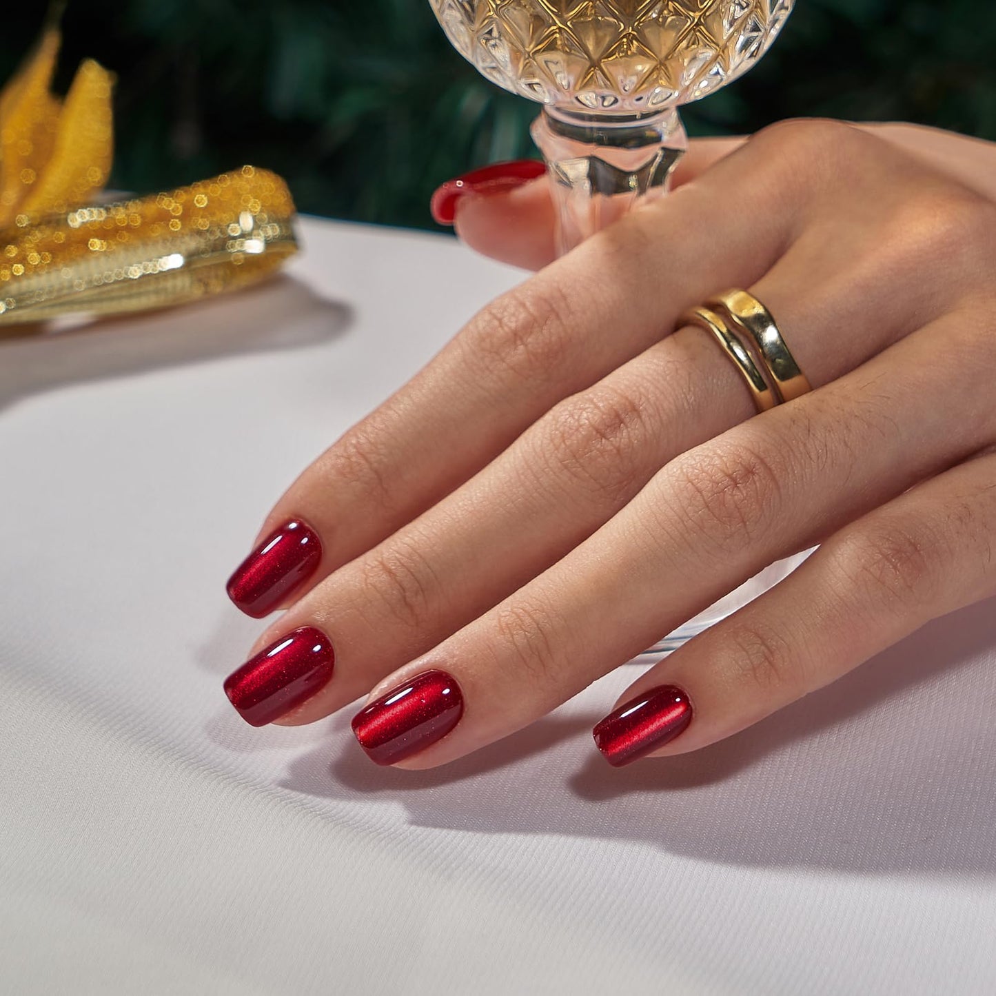 BTArtbox Press On Nails Almond - Designed Red French Tip Press On Nails Short with Gold Foil, Glue On Nails for Christmas Gifts, Stick On Nails in 16 Sizes, Hot Love & Wildfire Waves