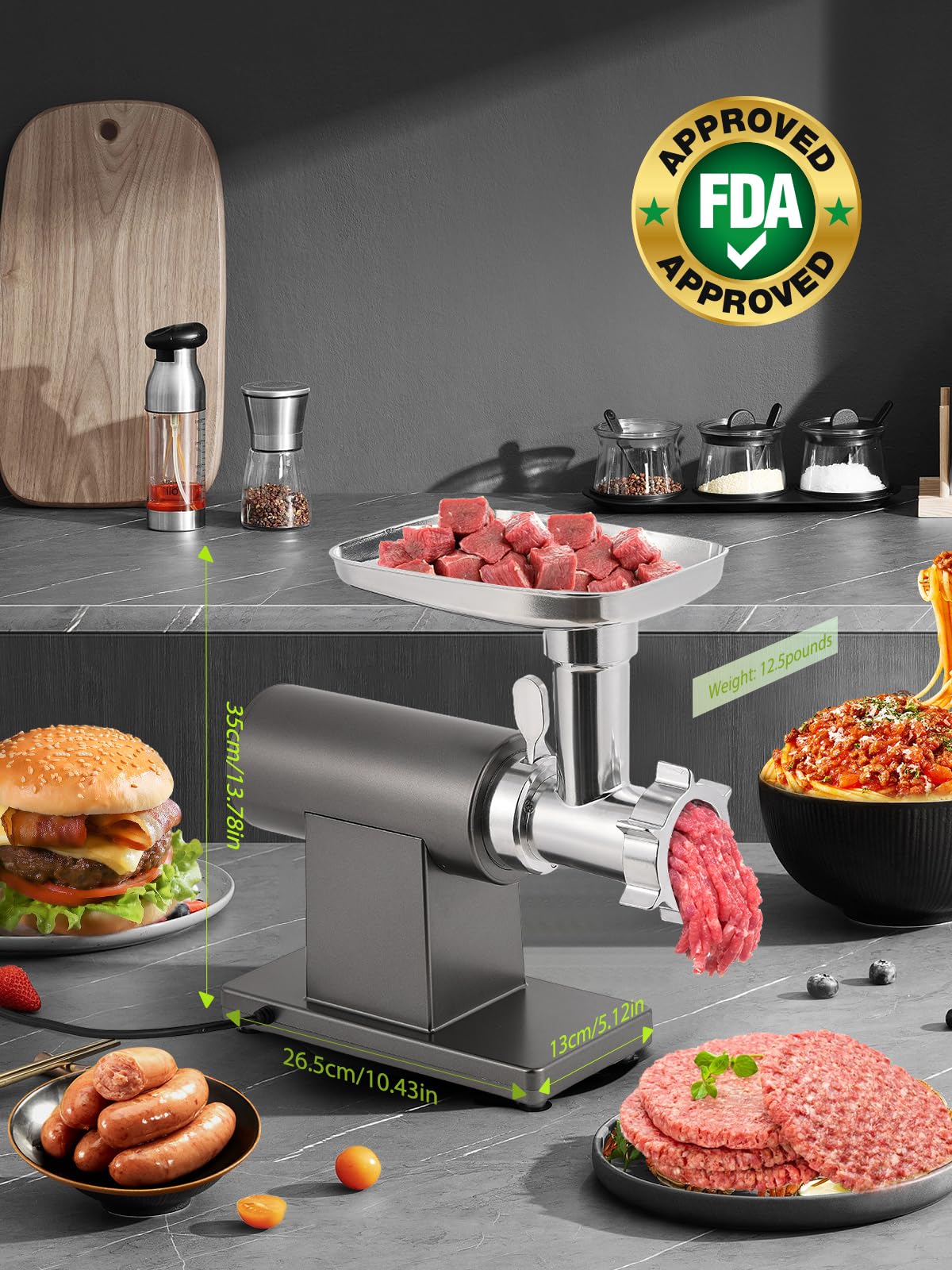Flyseago Meat Grinder Electric 3200W Meat Mincer Chopper Machine Multifunctional with Cutting Blade 3 Grinding Plates 3 Sausage Stuffers Kubbe Kit Juicer Cheese Grater Veggie Shredder
