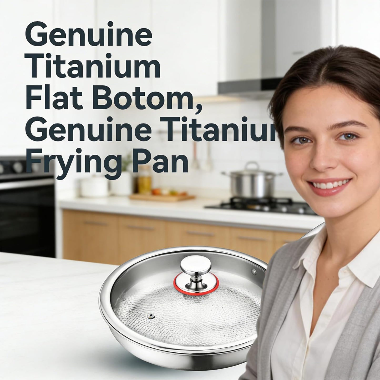 Titanium Pan, Titanium Frying Pan with Lid, Pure Hammered Titanium Pans for cooking, No Coating Nonstick, Lightweight & Scratch Resistant Cookware, Compatible with All Stovetops (No Lid, 11.81in)