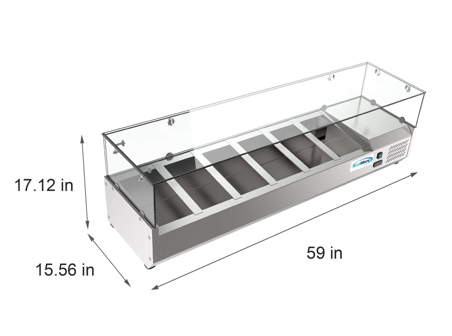 KoolMore SDC-6P-SG Condiment Prep Rail Station with Sneeze Guard, 59 Inch, Silver