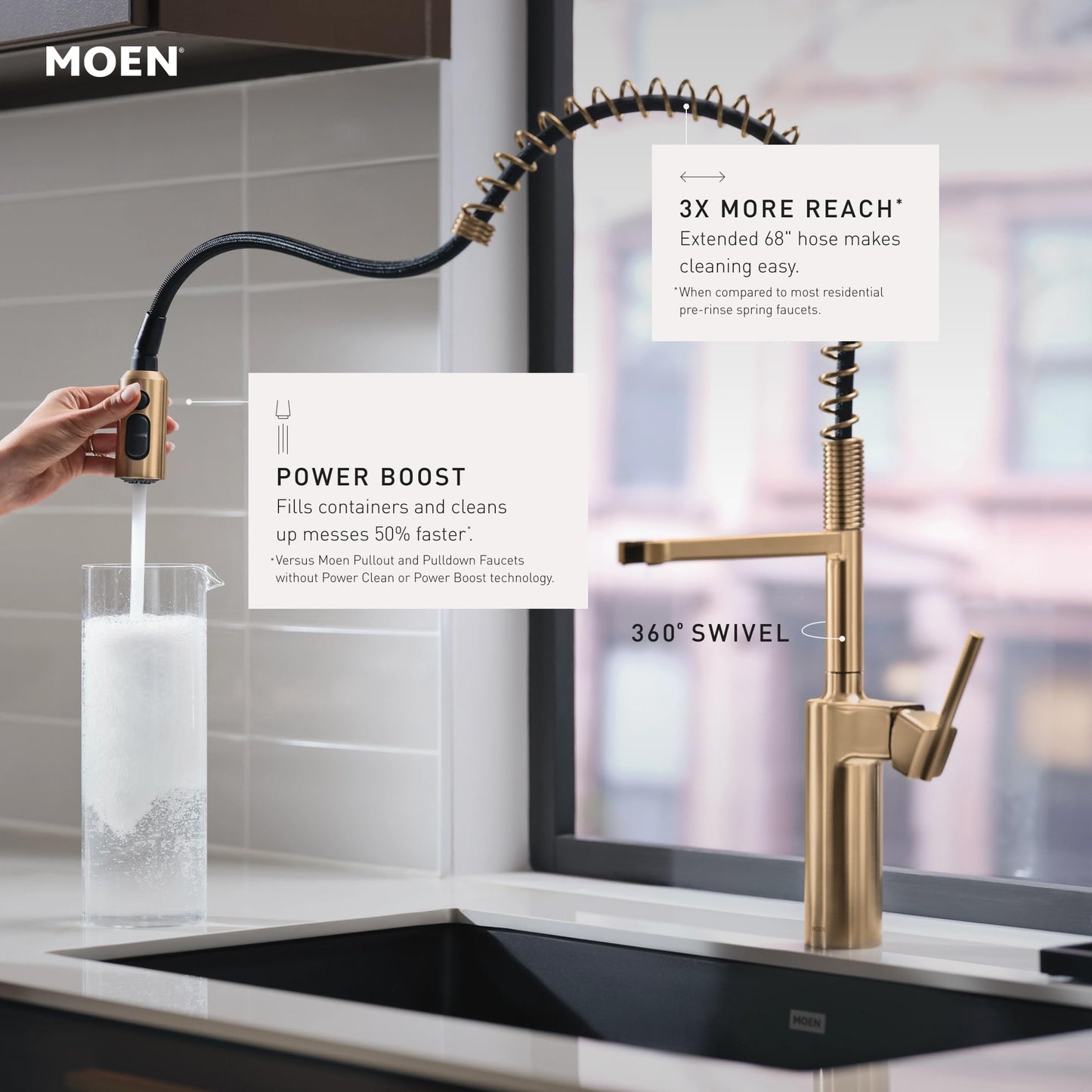 Moen Inara Matte Black Spring Pulldown Kitchen Faucet with Pre-Rinse and Power Boost, Modern Kitchen Faucet, One-Handle Easy Installation, 87863BL