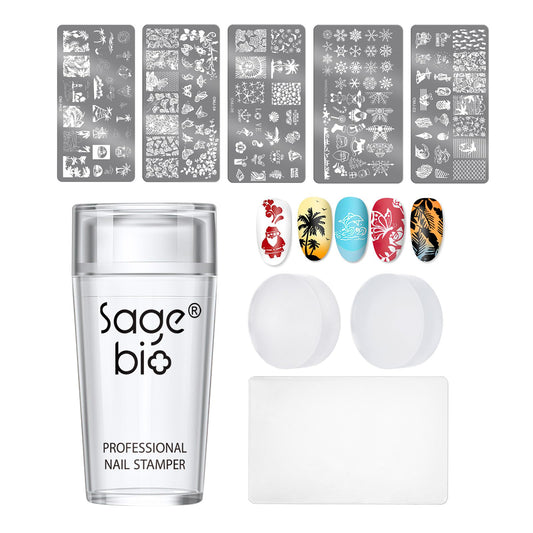 SAGEBIO Nail Art Stamper Clear Silicone Nails Stamping Jelly with Scraper Transparent Visible Body DIY Manicure Nail Art Tool B