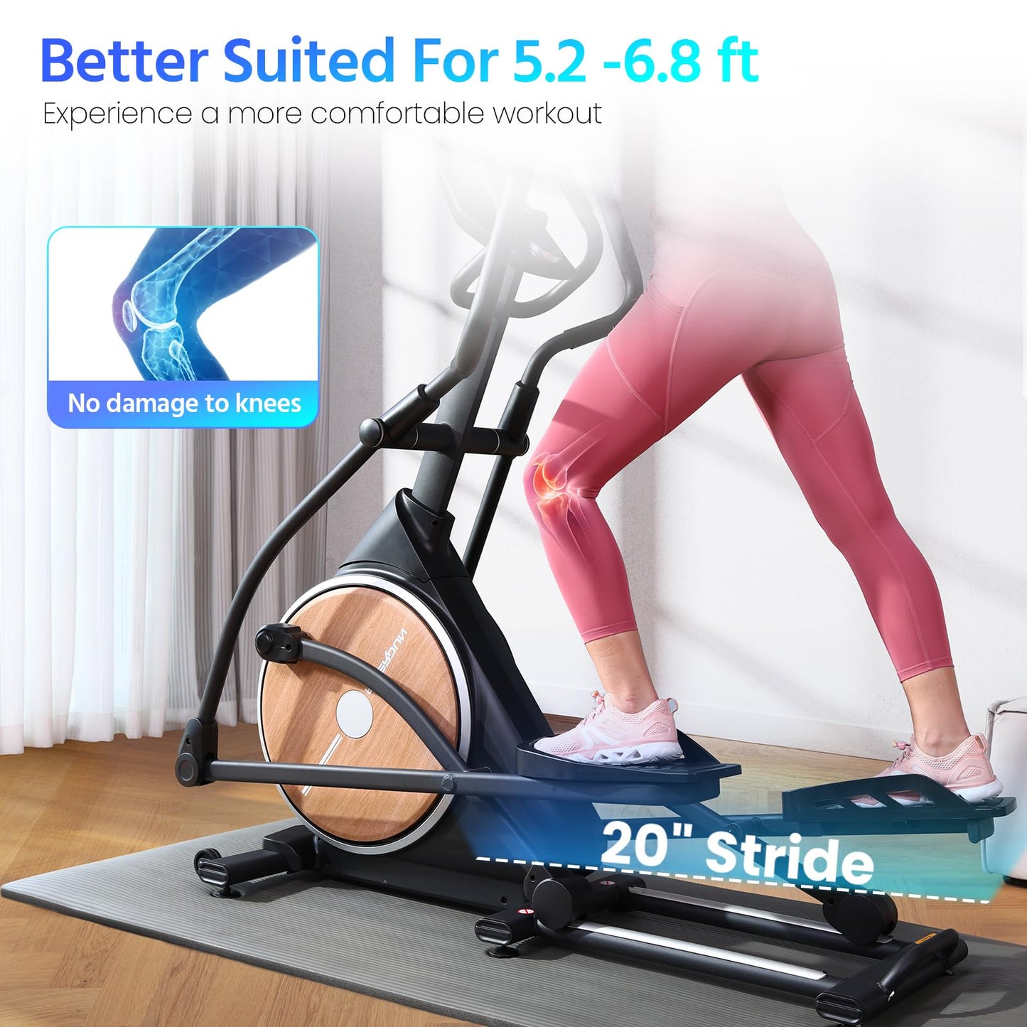 FEIERDUN Elliptical Machine, Cross Trainer for Home Use with Hyper-Quiet Electromagnetic Front Driving System, 32 Resistance Levels, 20IN Stride, 400LBS Weight Capacity, Black