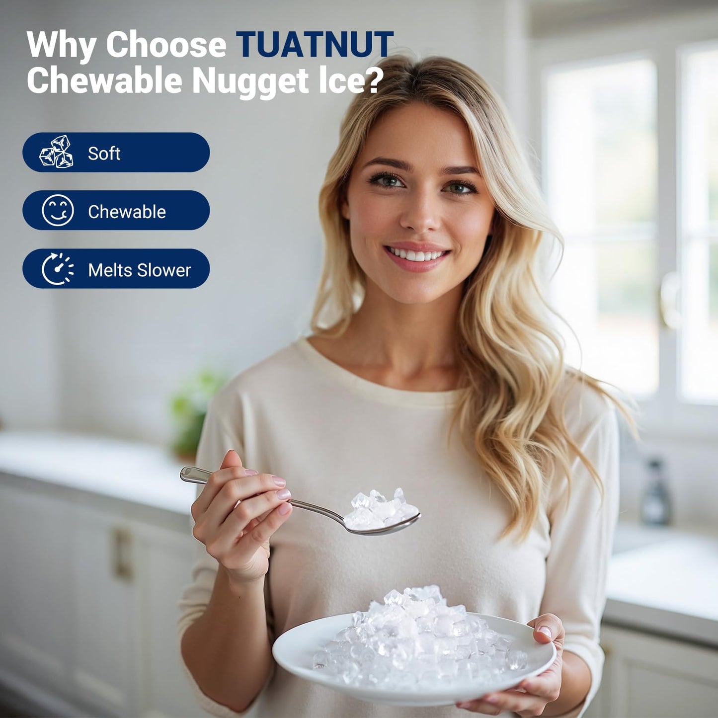 43lbs/24h Nugget Ice Maker Chewable Ice Ready in 5-10Mins, Self-Cleaning Stainless Steel Countertop Ice Maker for Home, Kitchen, Office, Party