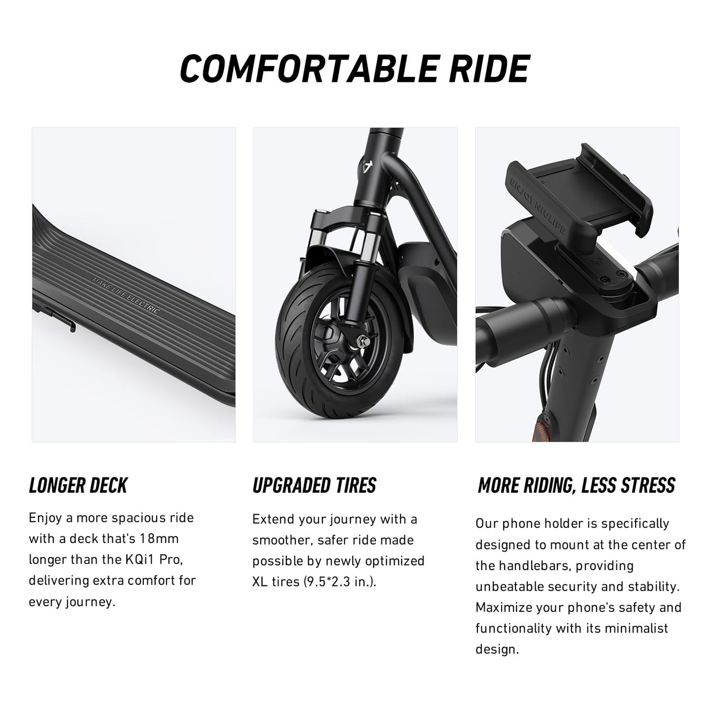 NIU Electric Scooter Adults - 100F E Scooter w/Suspension, Add. Foldable Handlebar and Turn Signals, 600W Peak Power, 18 Miles Max Range, 17.4 MPH, Lightweight Escooter for Commute