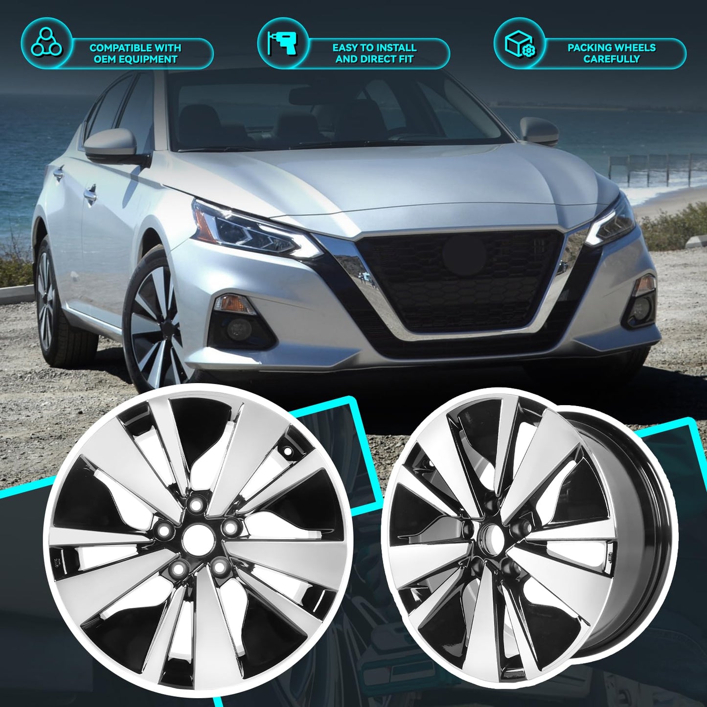 HOLUEKU 17x7.5 Inch New 17 Inch Premium Aluminum Alloy Wheel Rim Fits for 2019 2020 2021 2022 Nissan Altima SV SL, ALY62784U45N, OEM Design Replacement Rim