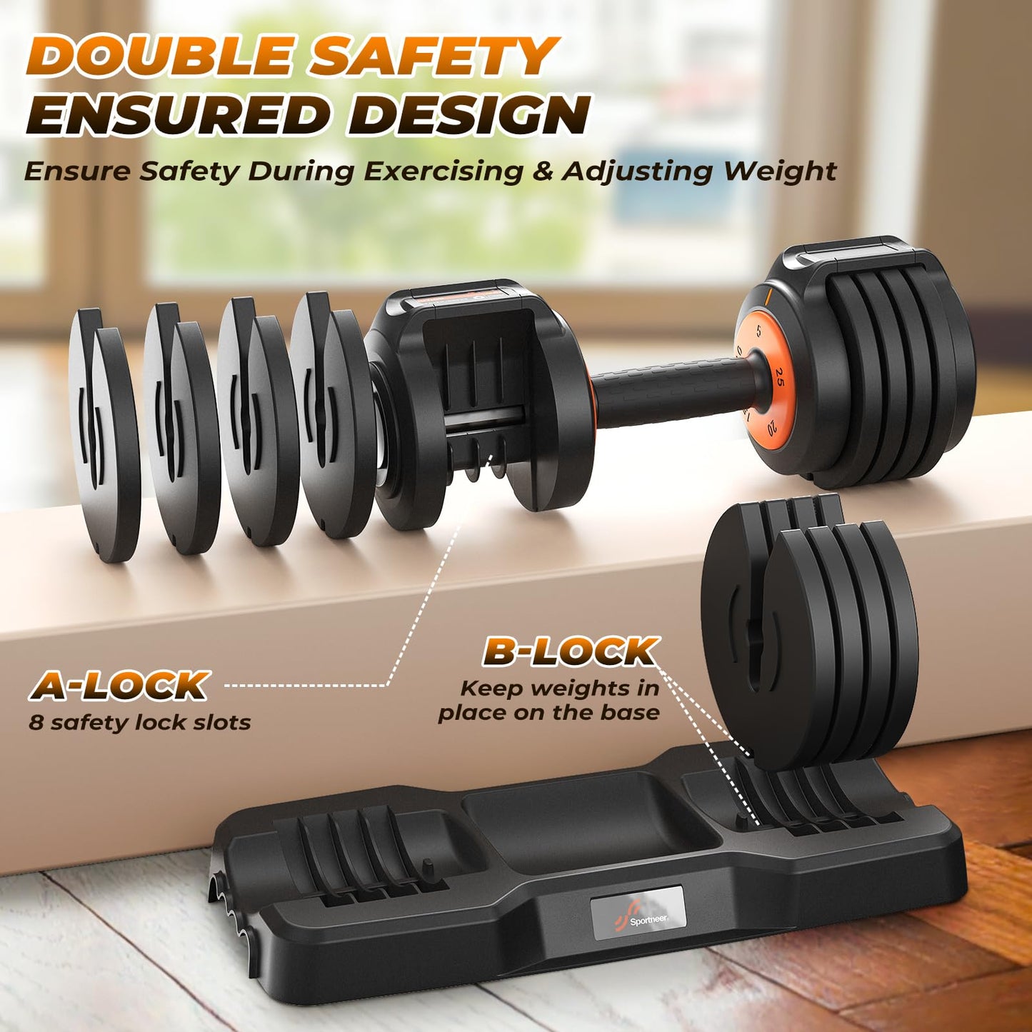 Adjustable Dumbbells Set of 2: Sportneer 5 in 1 Free Weights Dumbbells Set, Each 25 lbs Fast Adjust Weights with Anti-Slip Texture Handle for Men Women Home Gym Strength Training Equipment Pair