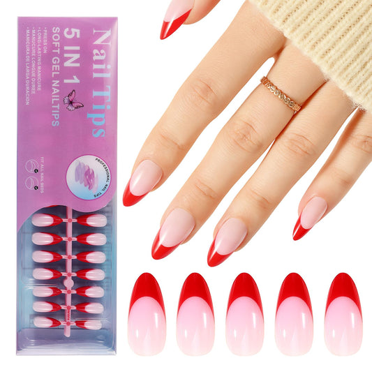 Jellyqueen Red French press on french tip nails : 150 Pcs Pink Almond gel press on nails， Soft Gel Nail False Nails Art DIY Gifts For Women (A18-02-11)