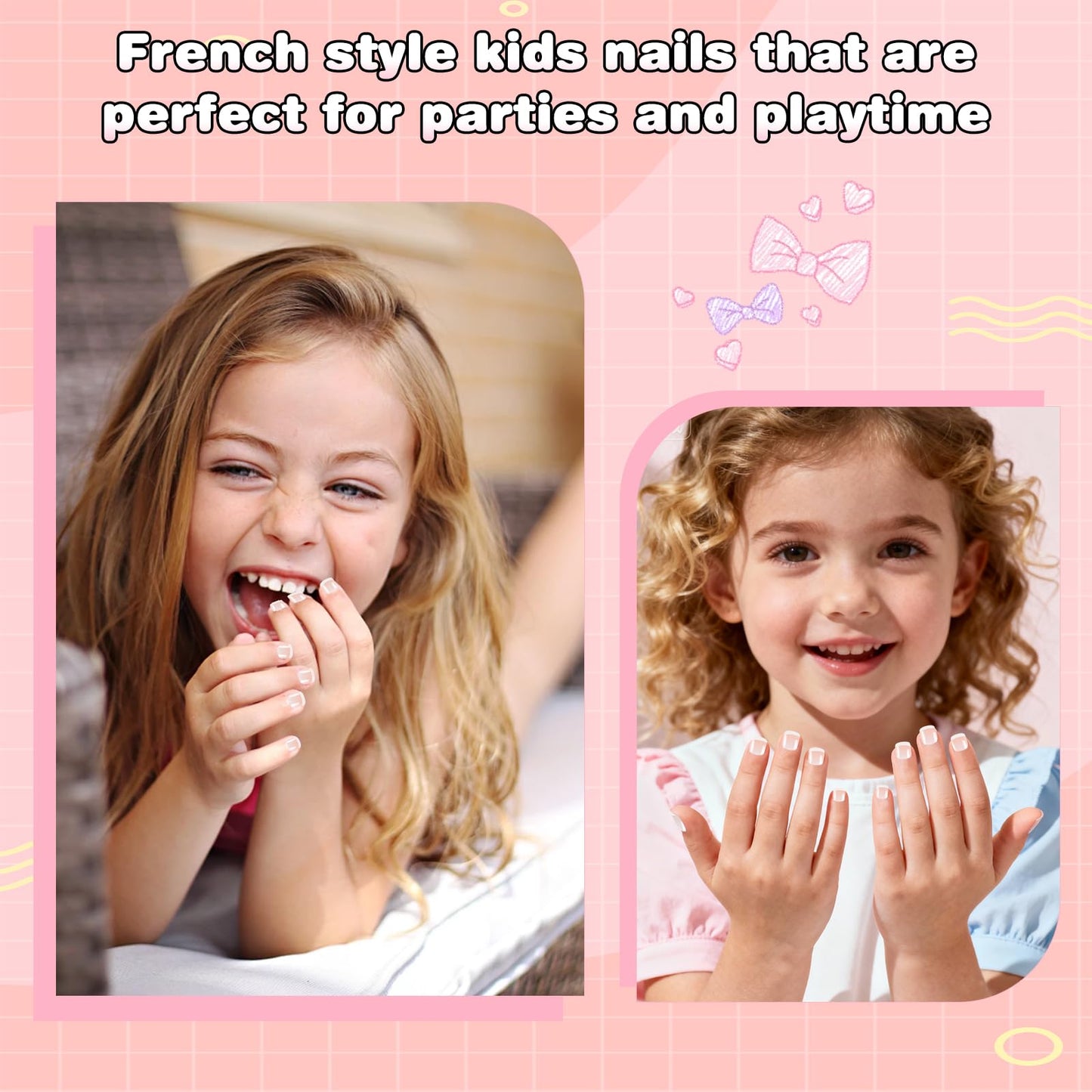 SIUSIO 120pcs 5 Pack Children Acrylic Fake Nails Press on Full Cover Classic French Short False Nail Art Kits Set Christmas Gift for Kids Little Girls Women - Nude Classic