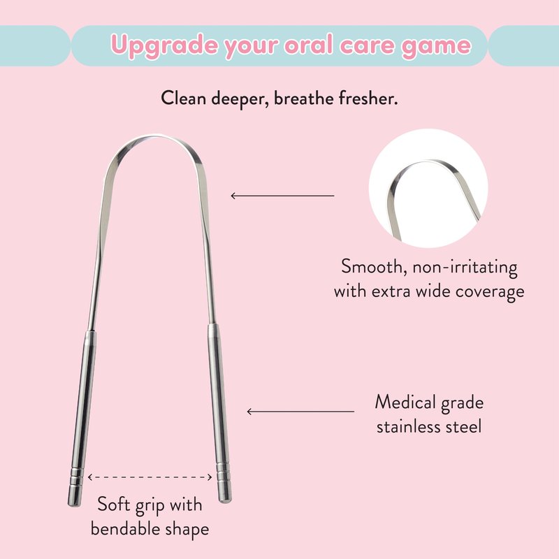 Éclat Stainless Steel Tongue Scraper with Travel Case, Tongue Cleaner for Fresh Breath & Oral Hygiene, Flexible, Durable, Easy-to-Use, Non-Irritating for Oral Care (Combo (U + Looped))
