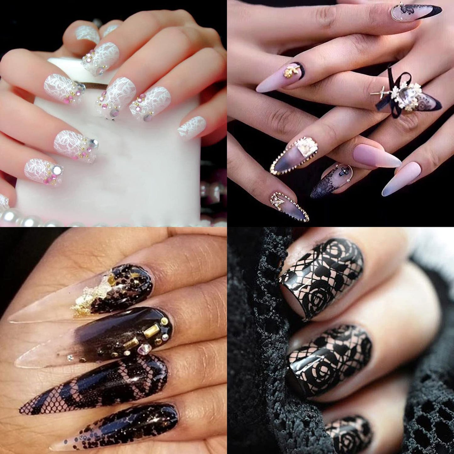 Nail Foil Transfer, DANNEASY 30 Roll Black White Laser Lace Retro Foils Nail Stickers Holographic Nail Art Foil Transfer Starry Sky Nails Art Design Stickers Decals for Women Kids
